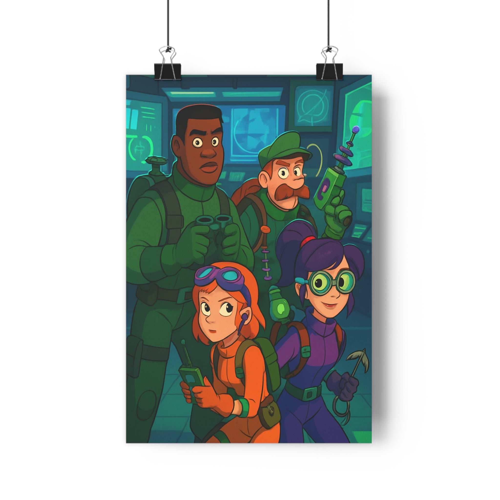 Poster décoratif animé dynamique vert orange violet futuriste chambre espace jeux hightech captivant qualité