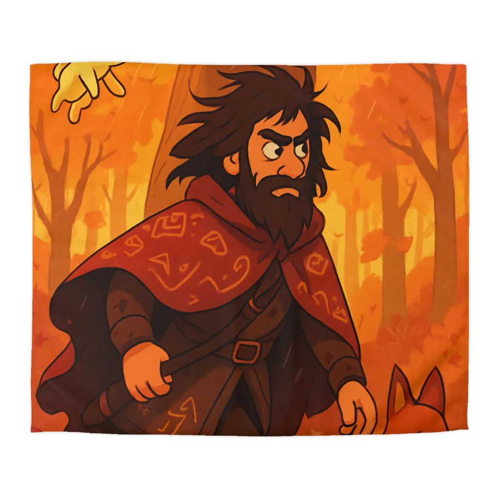 Housse de Couette Artistique avec Forêt Mystique d'Automne, Homme Barbu et Animaux Joyeux