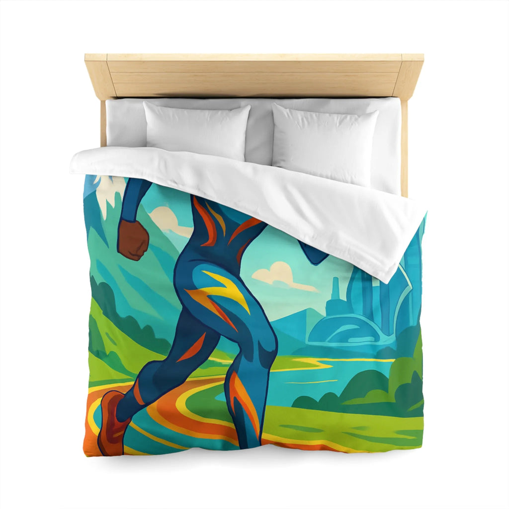 Housse de couette colorée pour chambre futuriste avec coureur et drones volants