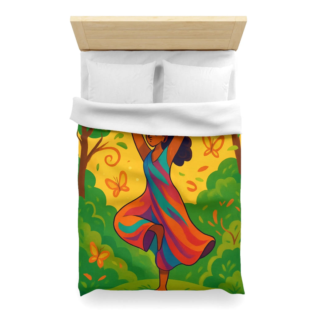 Housse de Couette Colorée avec Motif Filles et Papillons dans Forêt Enchantée