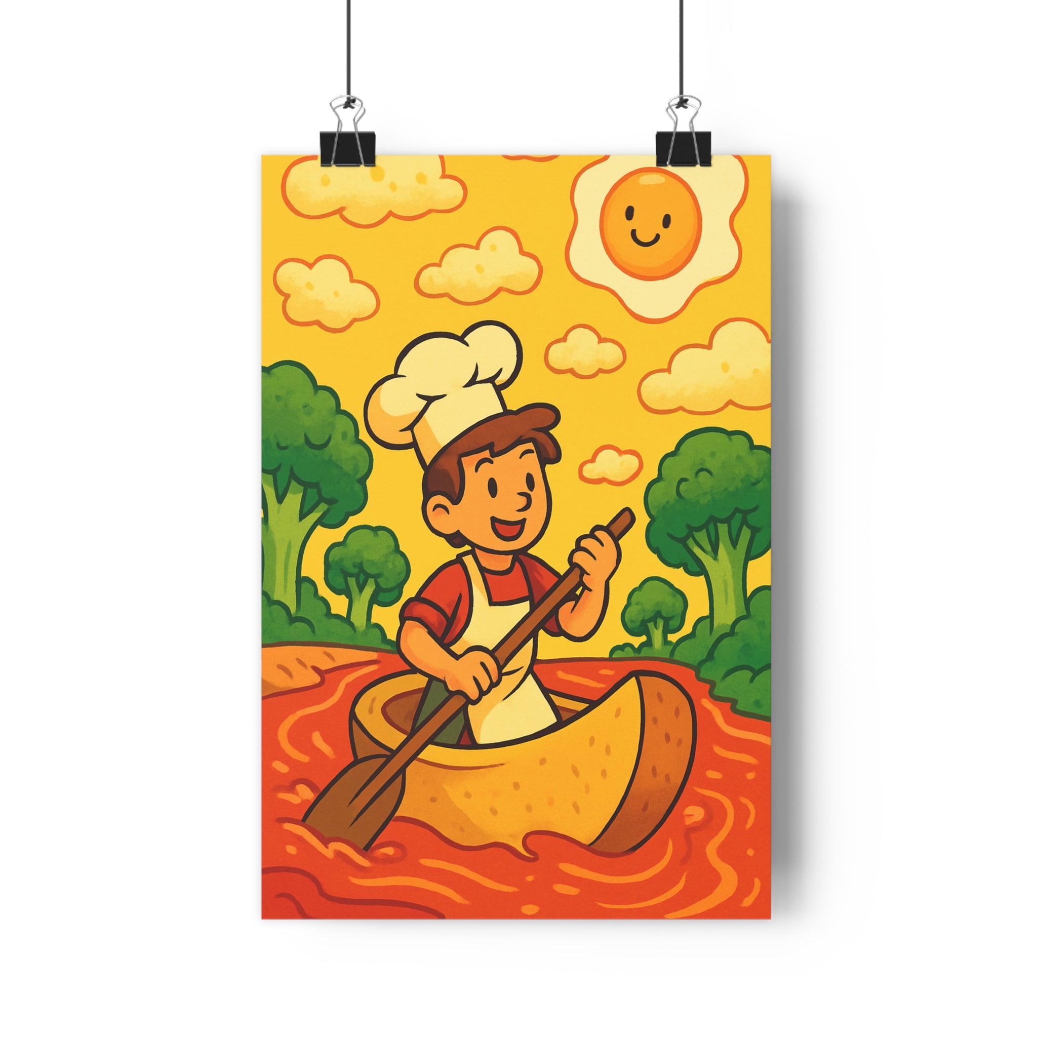 Poster décoratif aventure fantaisie jaune vert joyeux cuisine chambre enfant unique coloré chef nature