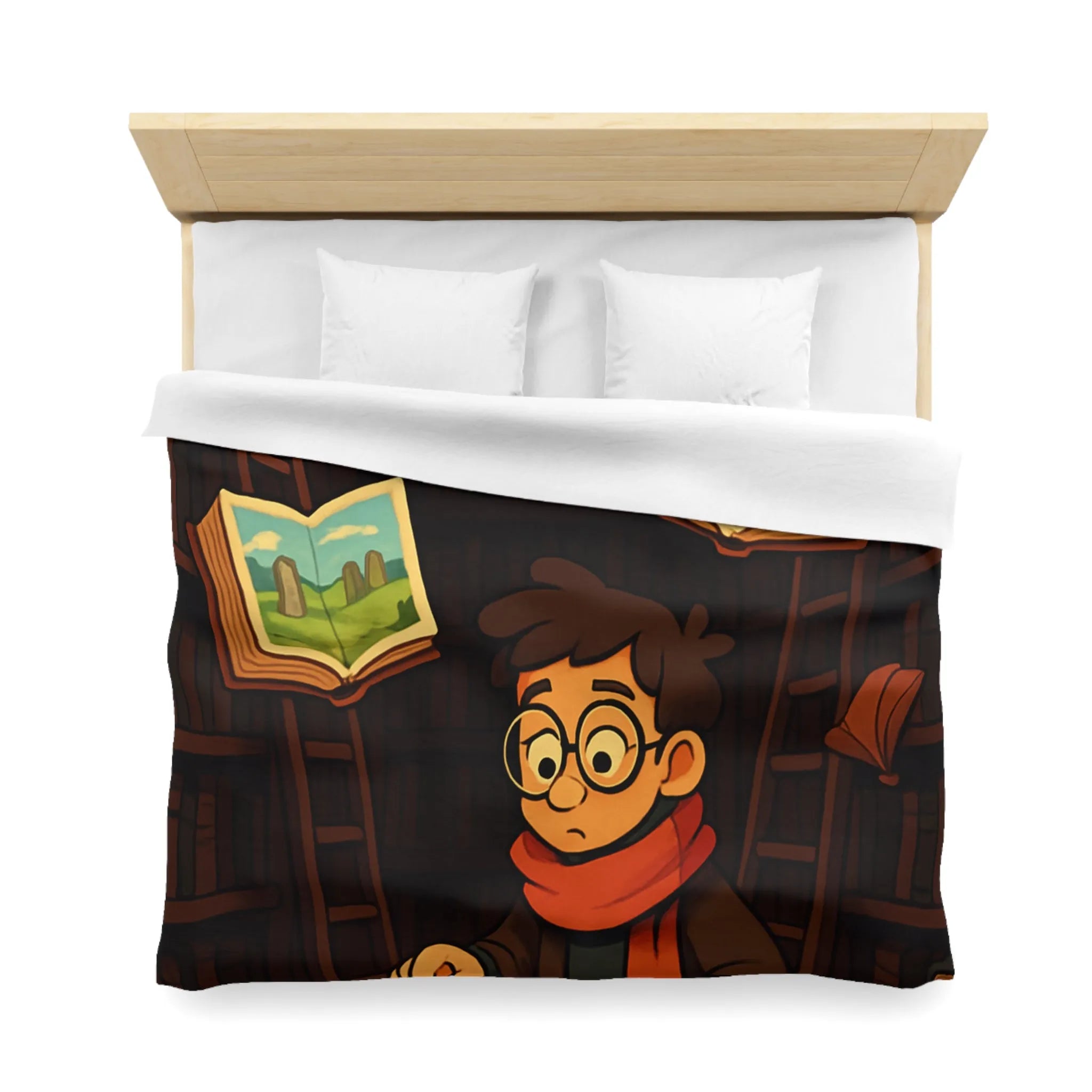 Housse de couette magique avec livres flottants et bibliothèques pour chambre enchantée