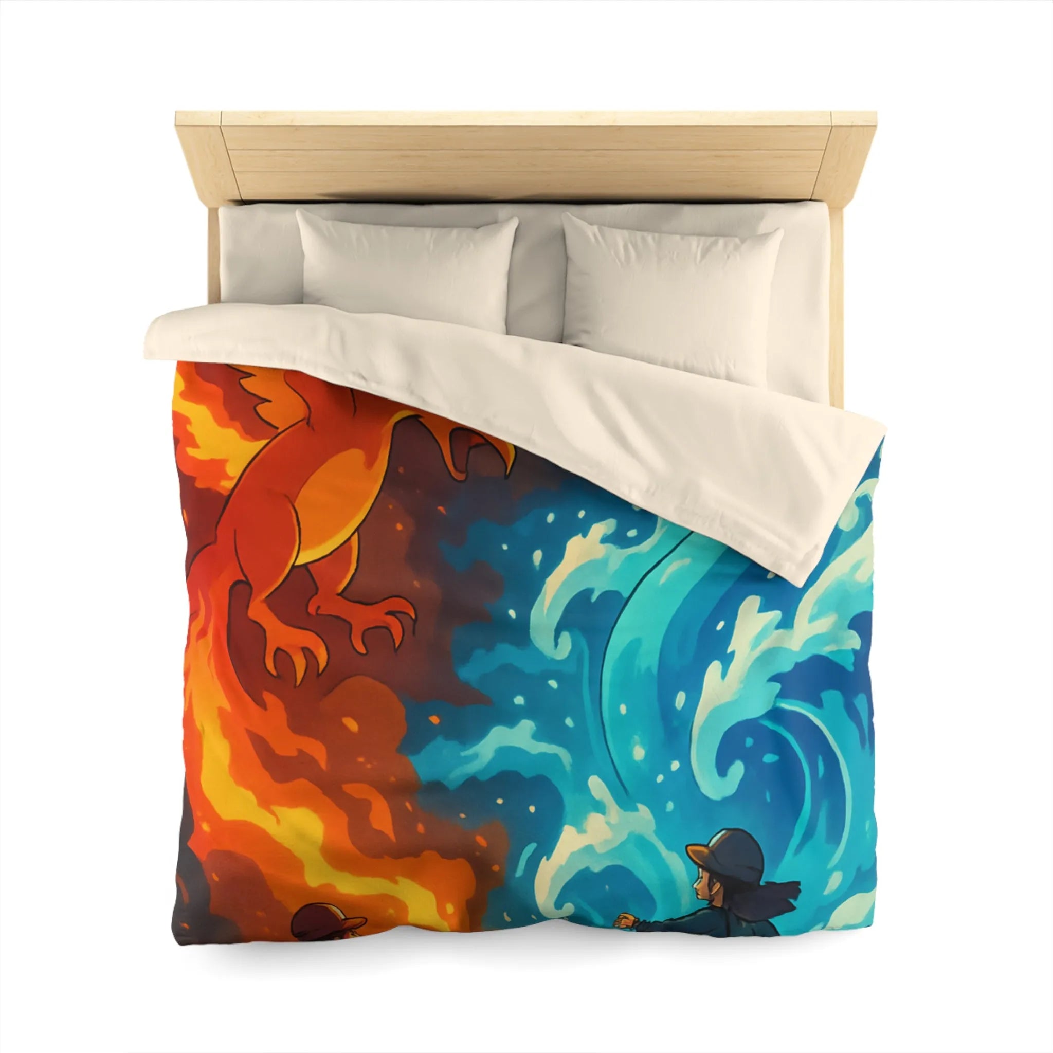 Housse de couette aventure épique avec créatures de feu et glace légendaires en duel