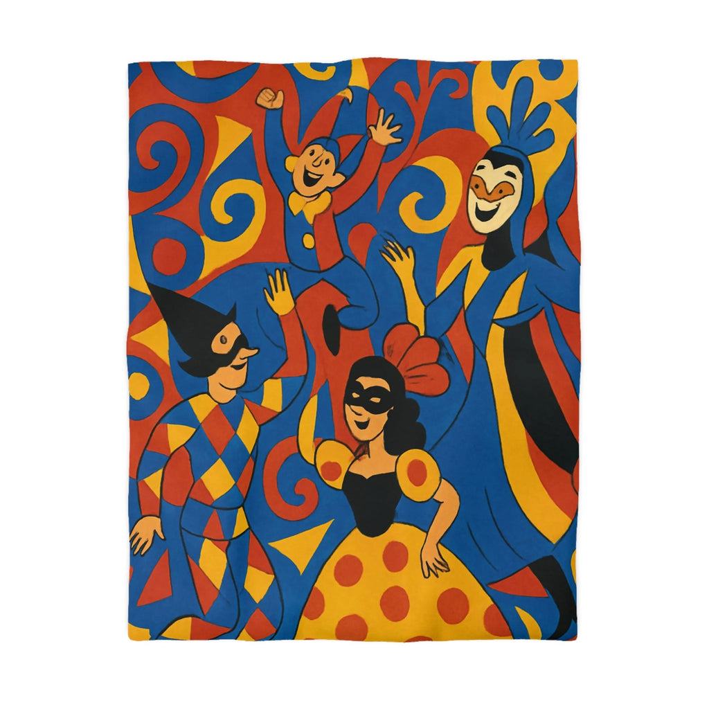 Housse de couette colorée avec motifs de Carnaval, élégance festive en bleu et rouge