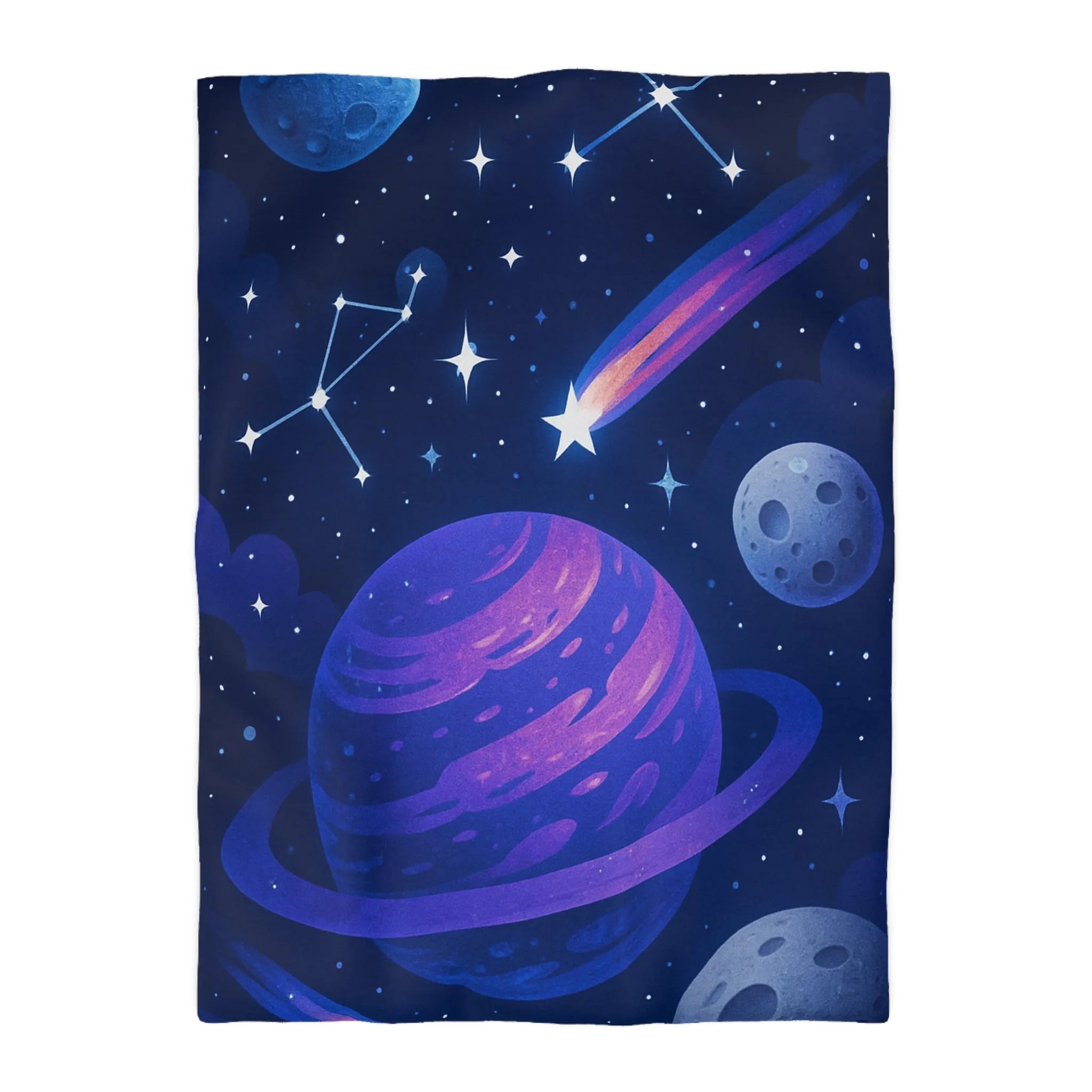 Housse de couette galaxie avec planètes, étoiles et comètes pour chambre sereine atmosphérique