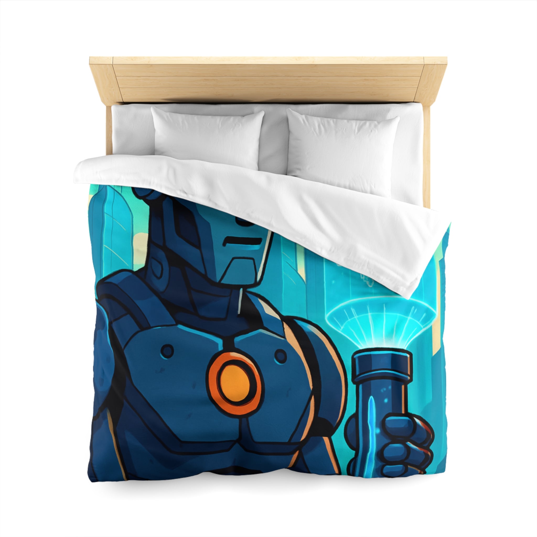 Housse de Couette Thème Robotique Futuriste avec Paysage Urbain et Drones Volants