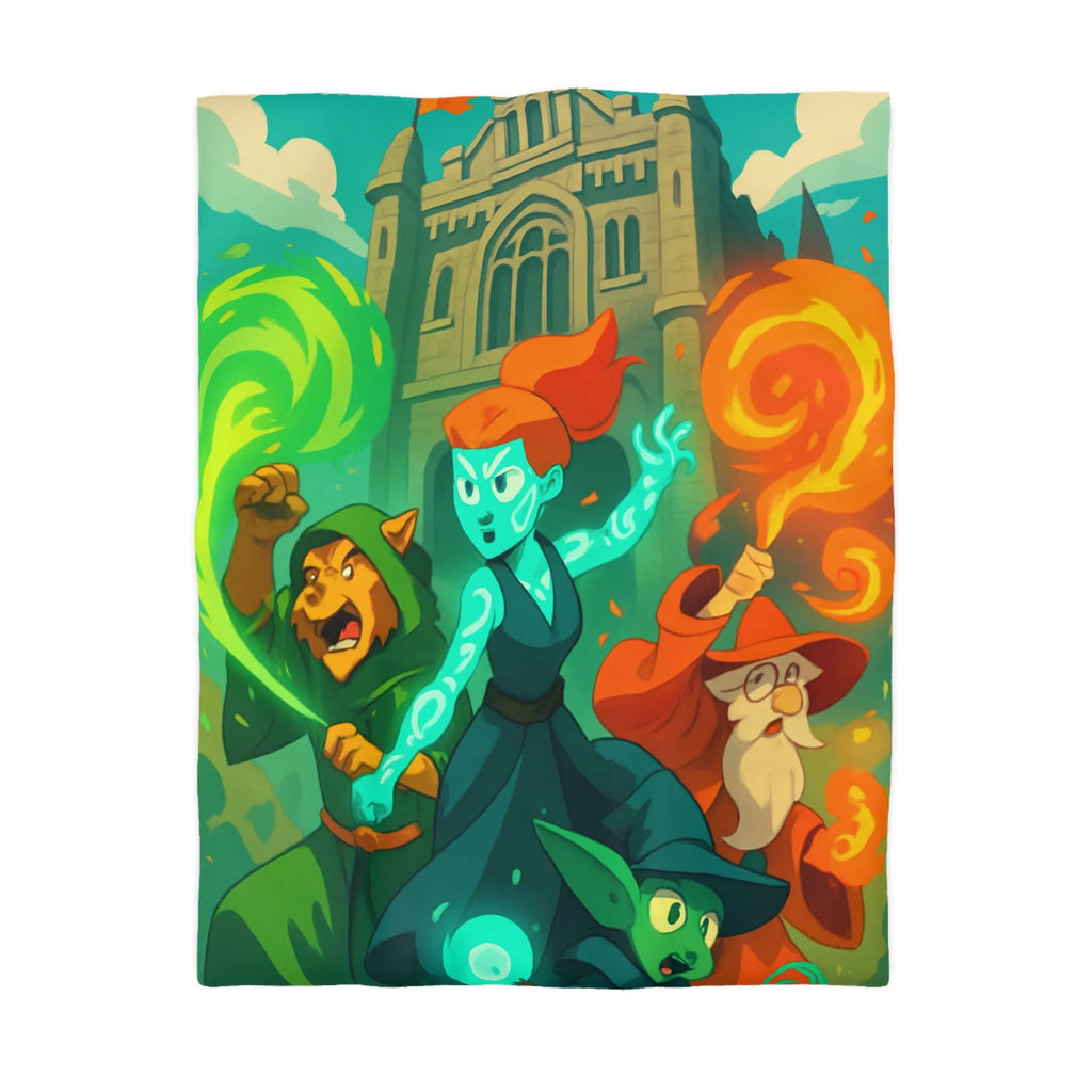 Housse de couette magique pour enfant avec personnages et château, ambiance féérique animée