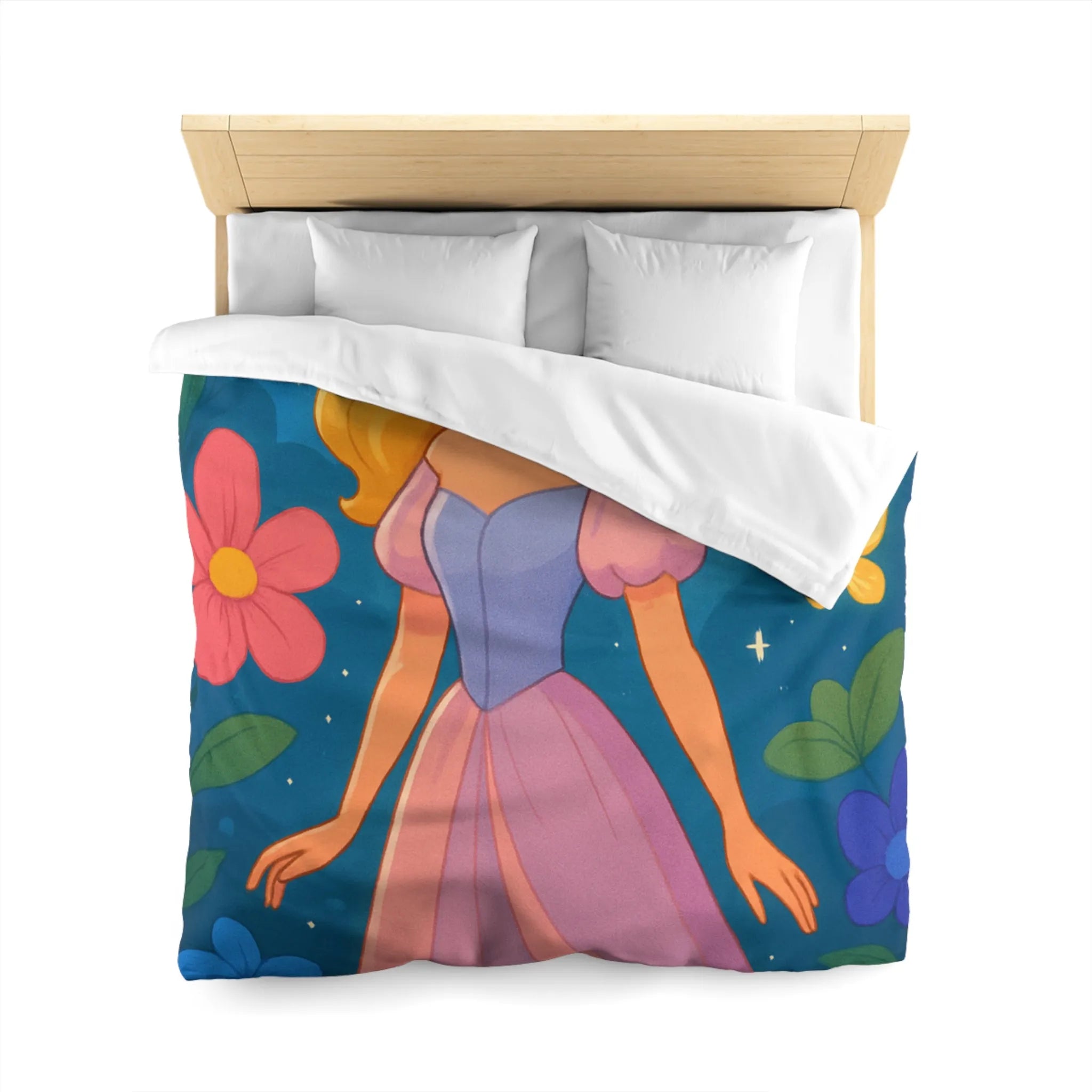 Housse de couette enchantée princesse et château fleurs papillons magique pour chambre enfant