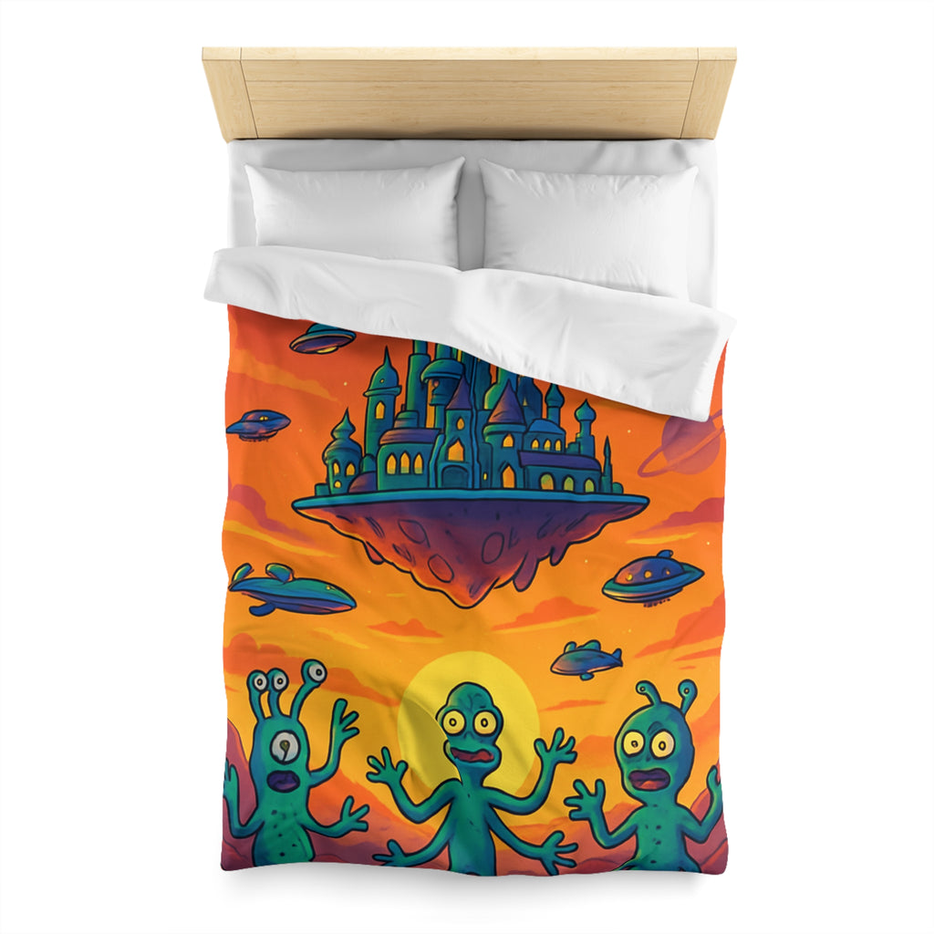 Housse de couette sur thème extraterrestre avec château flottant et OVNI colorés