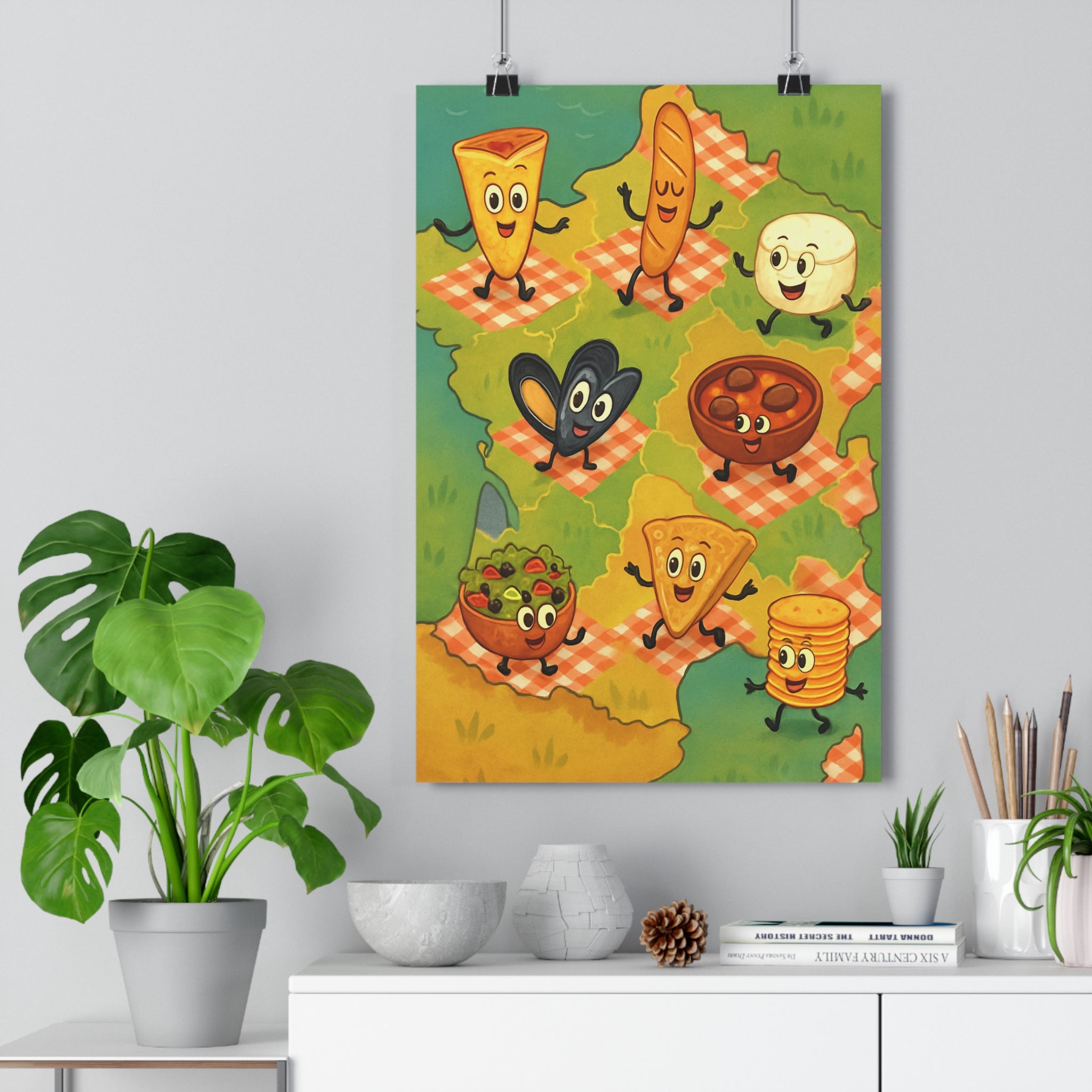 Poster décoratif cuisine cartoon joyeux gourmand rouge blanc France spécialités 30x46 cuisine salle manger