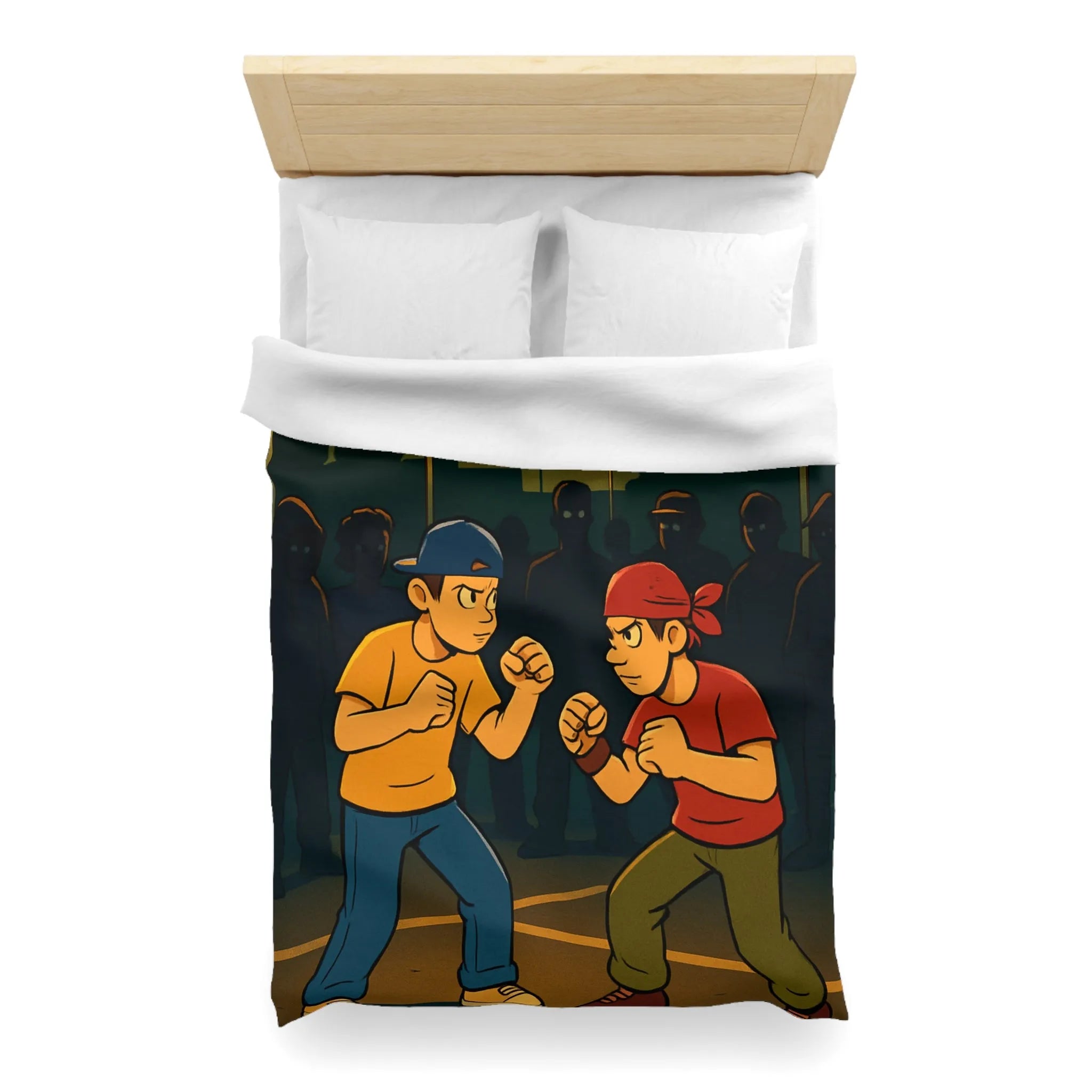 Housse de couette avec illustration urbaine de deux boxeurs sous lampadaires la nuit