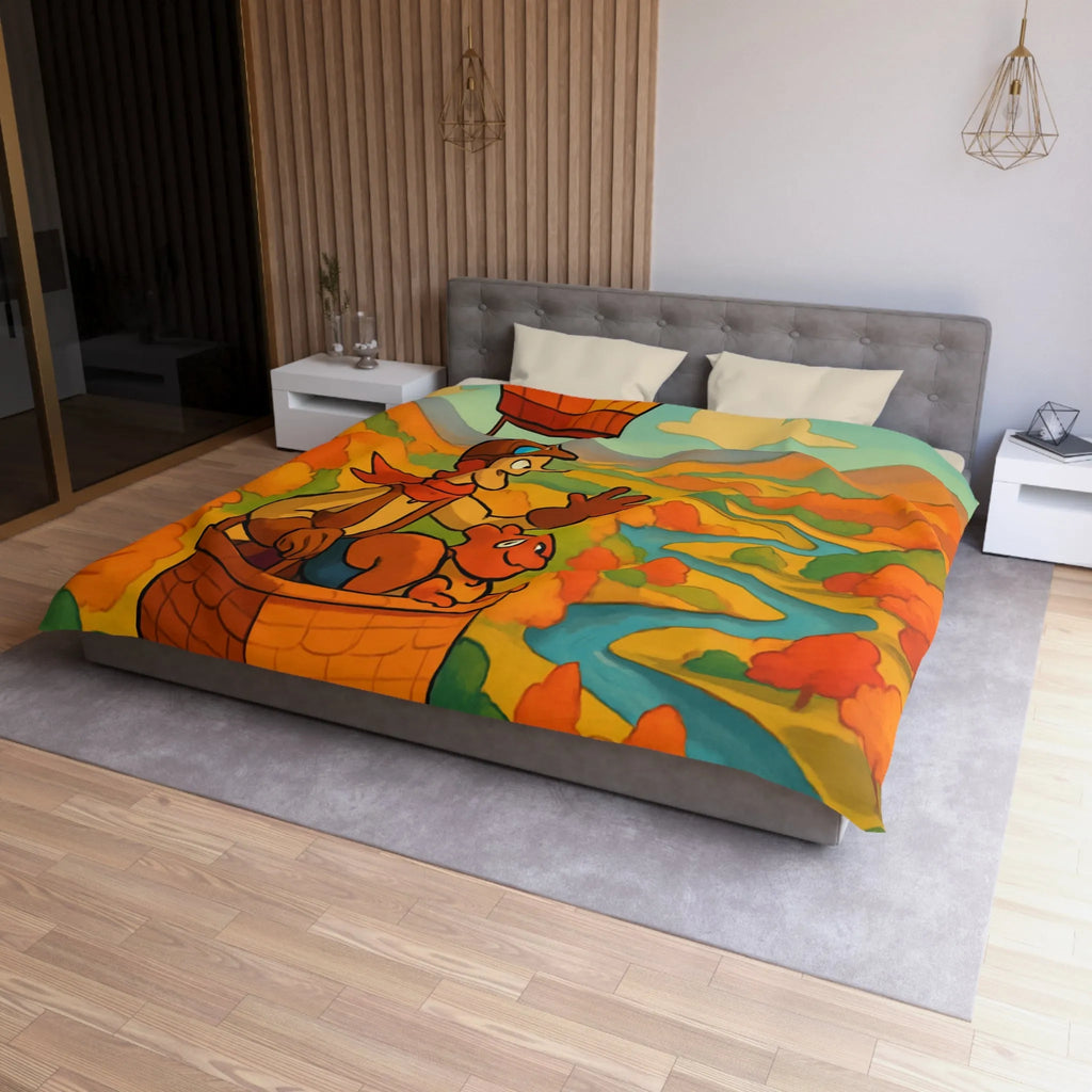 Housse de couette automnale avec montgolfière et paysage coloré pour chambre chaleureuse