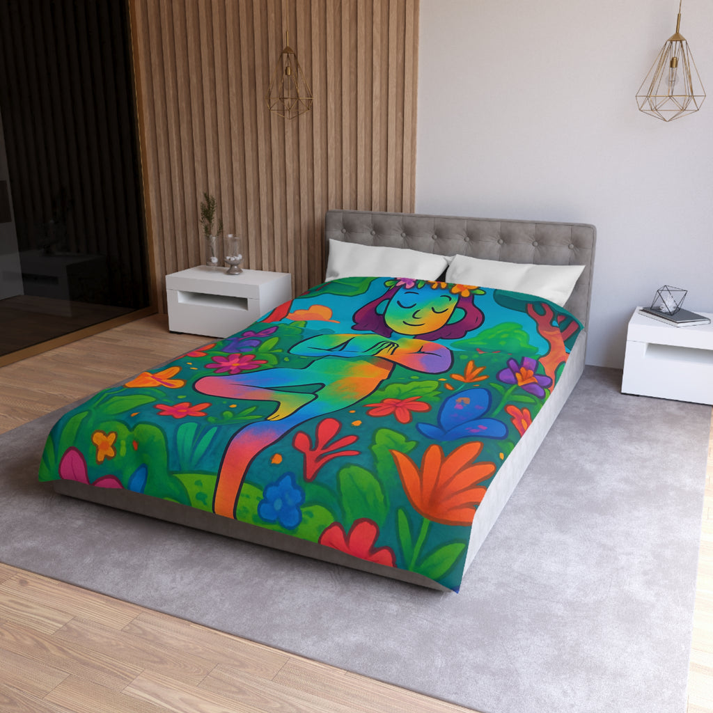 Housse de Couette avec Illustration Arc-en-Ciel d’une Personne Pratiquant le Yoga en Nature