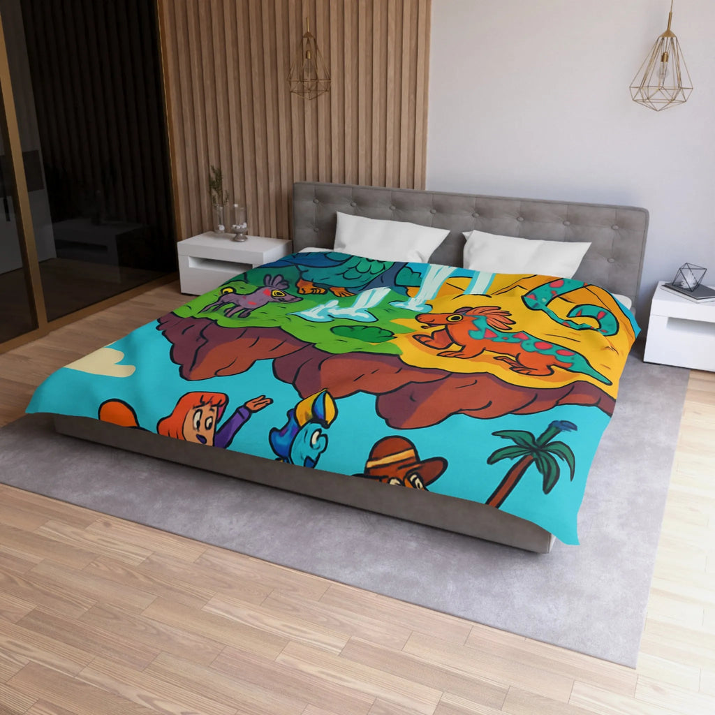 Housse de couette fantaisie avec animaux colorés sur une île flottante magique