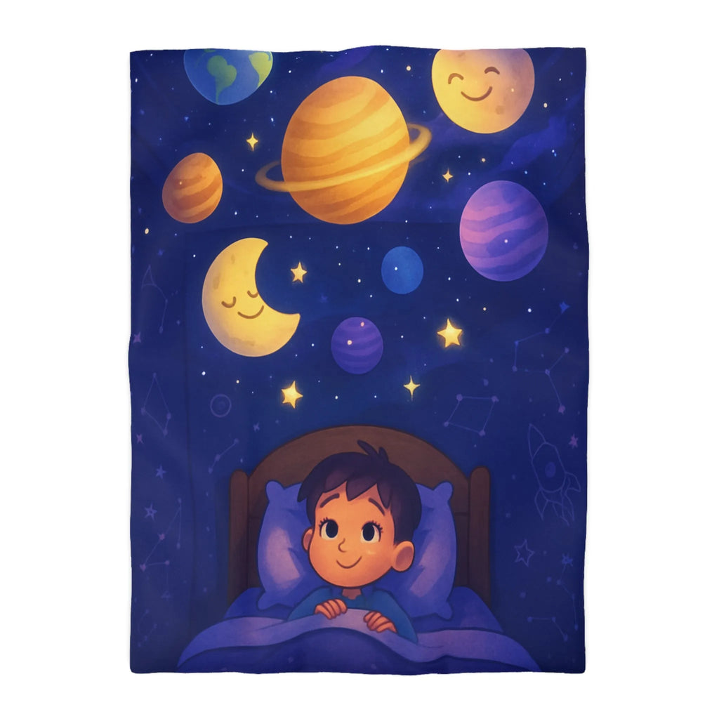 Housse de couette enfantine avec système solaire et ciel étoilé apaisant pour rêver