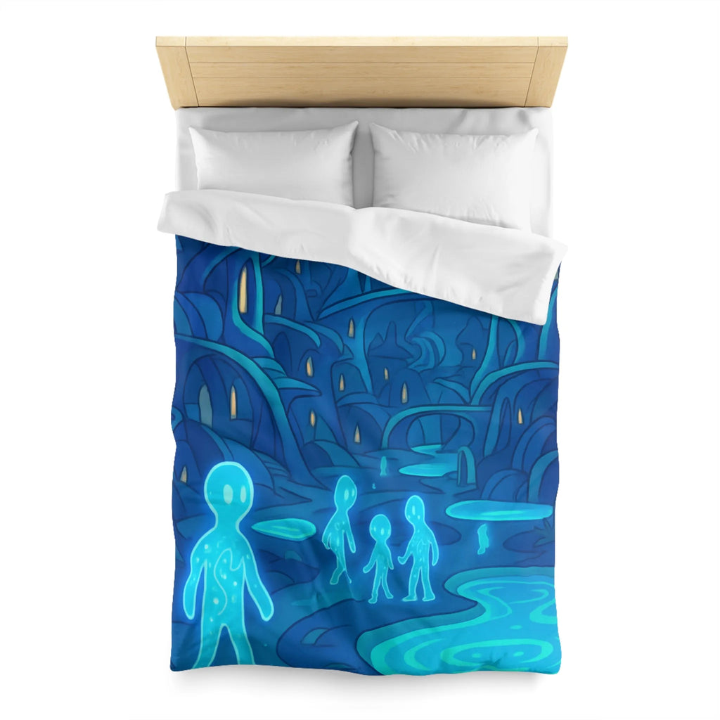 Housse de couette fantastique avec paysage extraterrestre, créatures lumineuses et lune mystique