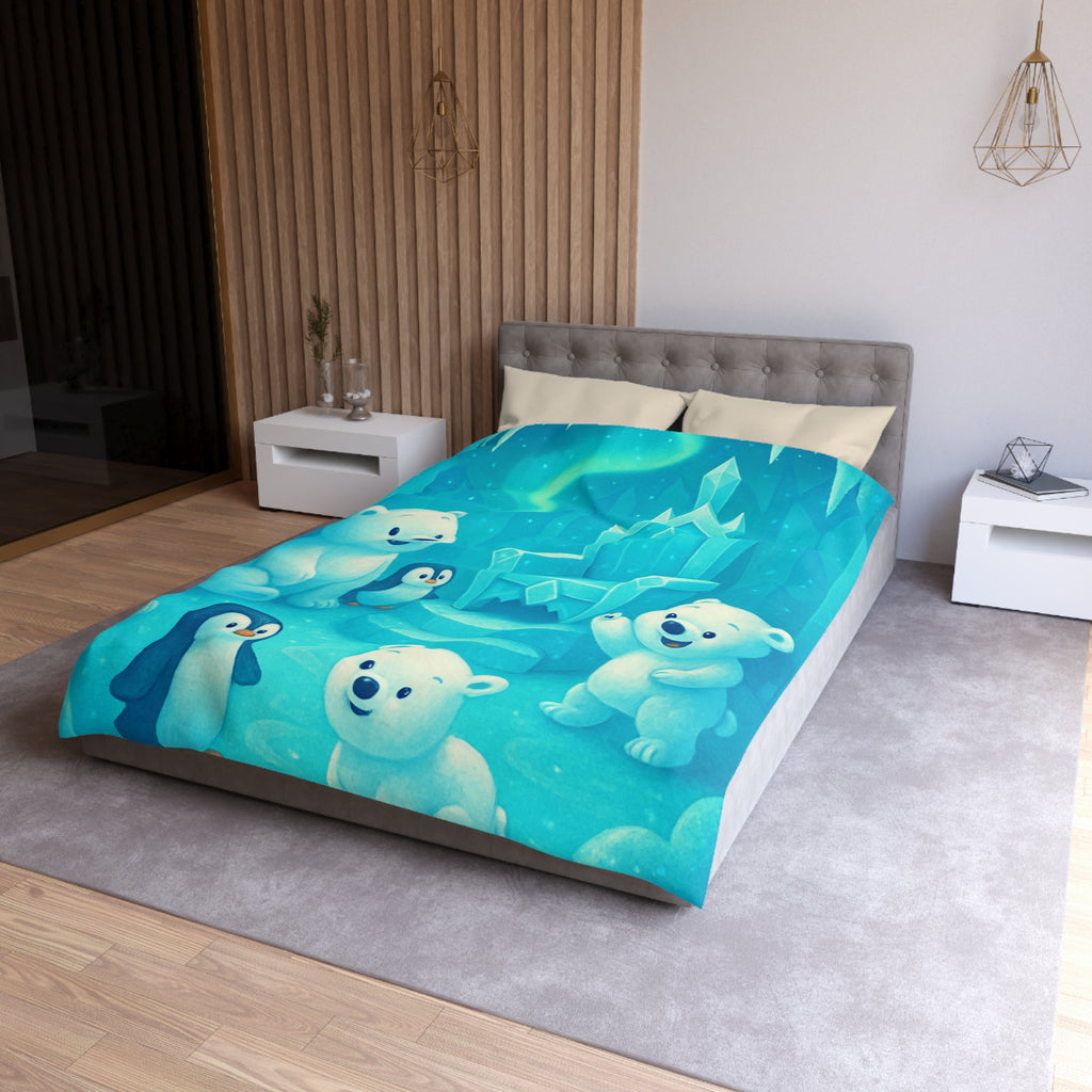 Housse de couette polaire avec ours et pingouins dans royaume glacial féerique