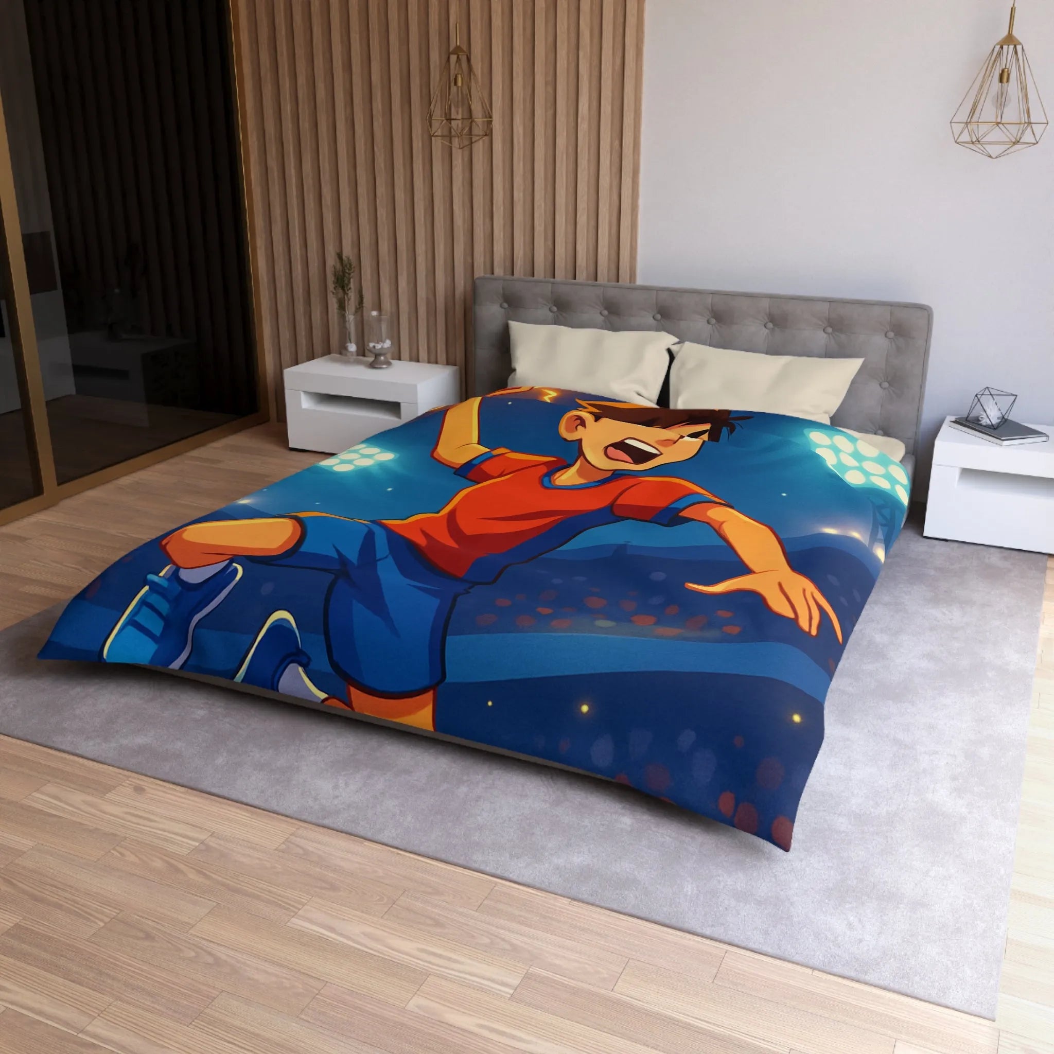 Housse de couette enfant illustrée de joueur de handball dynamique et énergétique