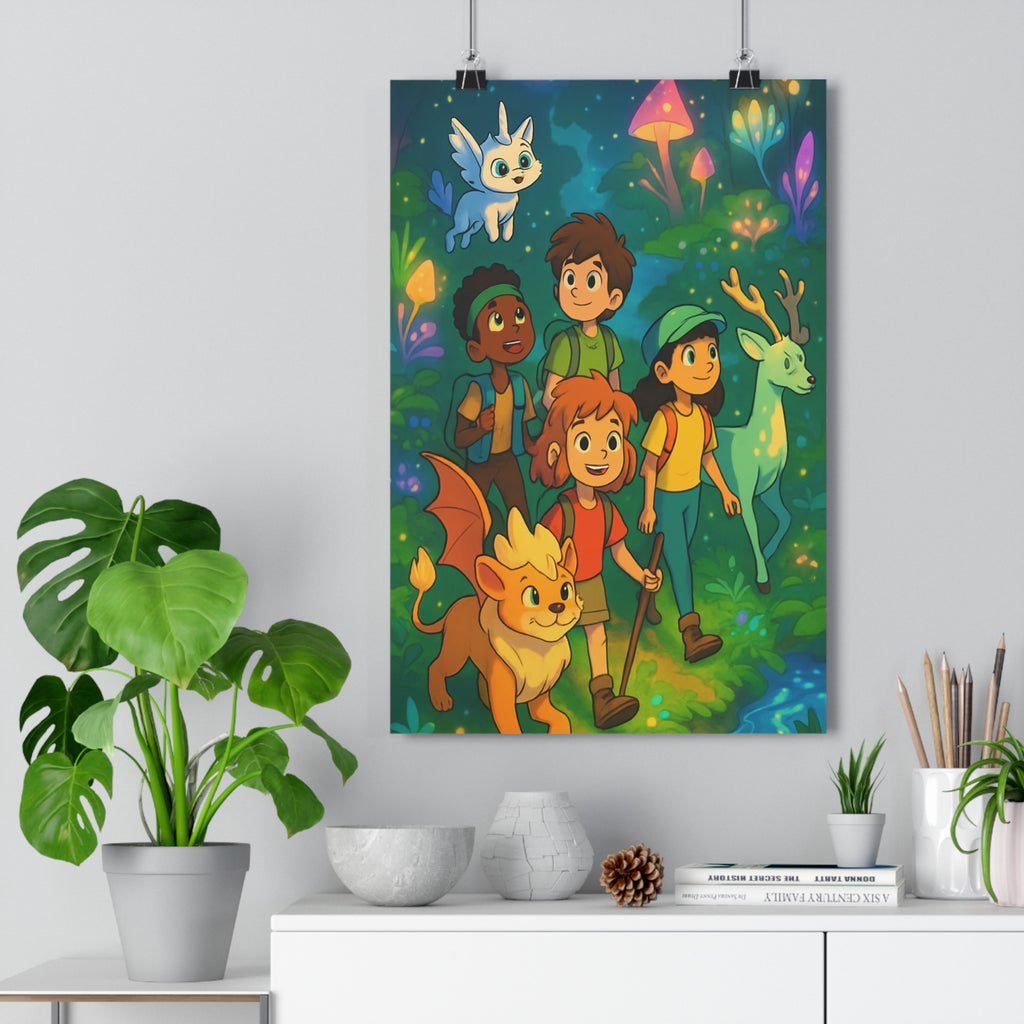 Poster décoratif aventure coloré enfants créatures fantastiques forêt enchantée dessin animé chambre enfant qualité