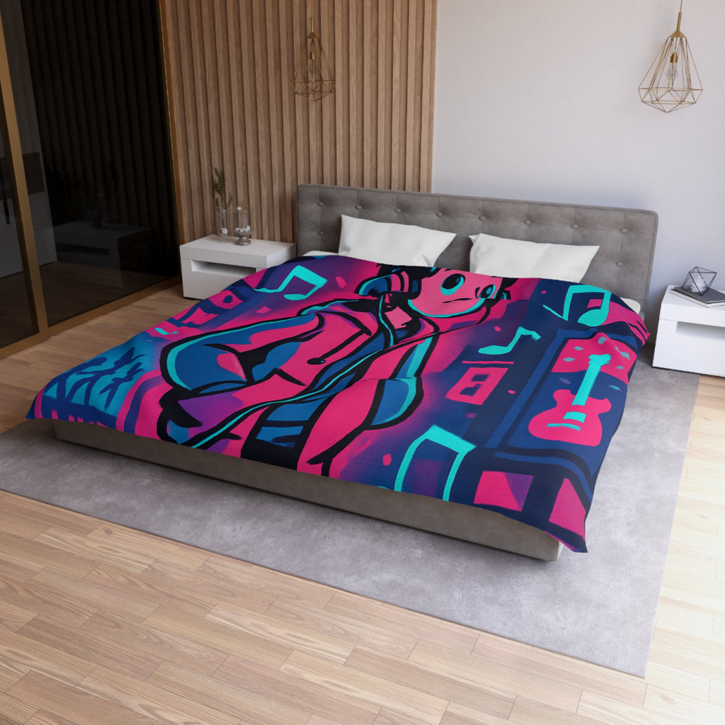 Plongez dans un univers coloré et musical avec cette housse de couette animée