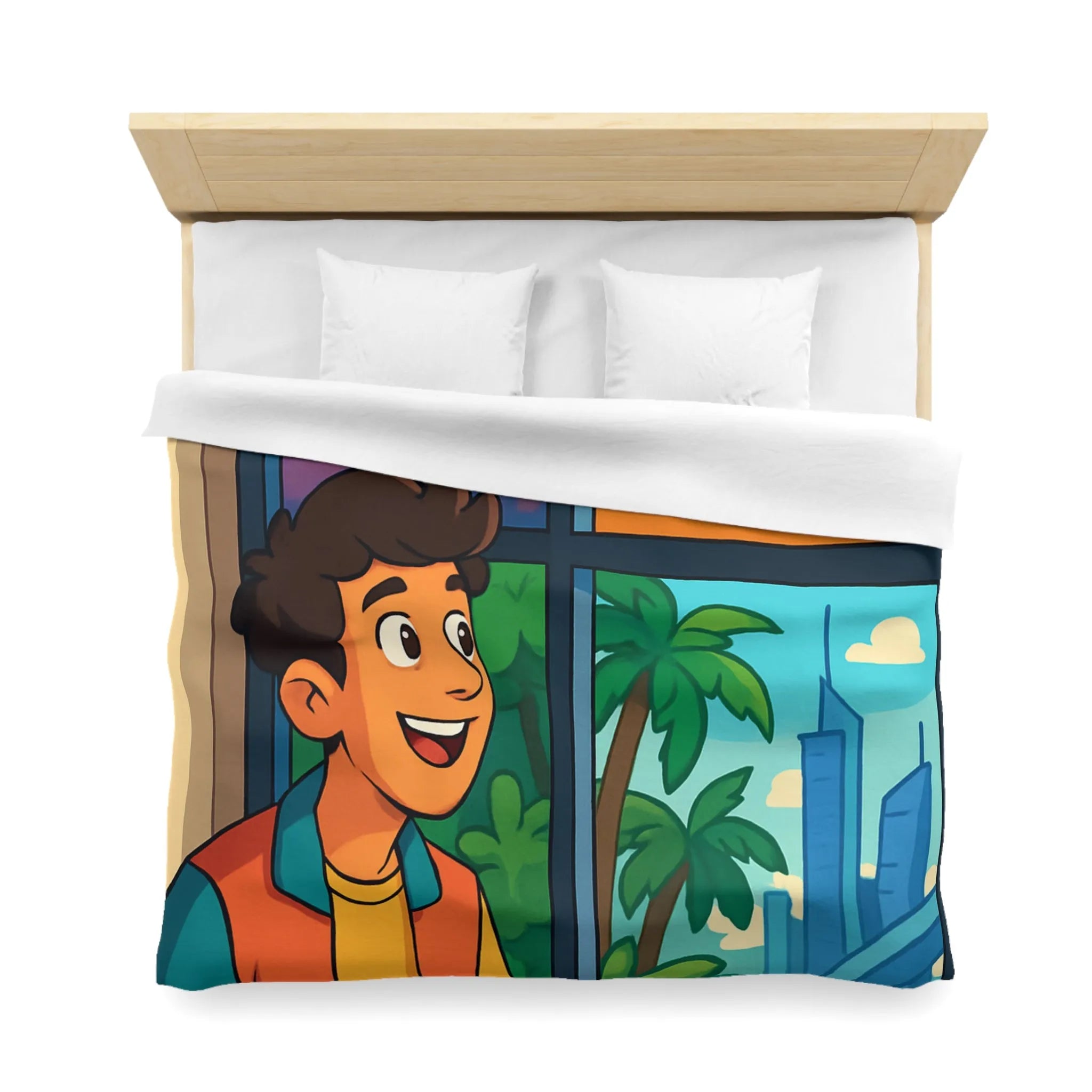 Housse de couette colorée avec paysage marin, désertique et urbain pour chambre d'enfant