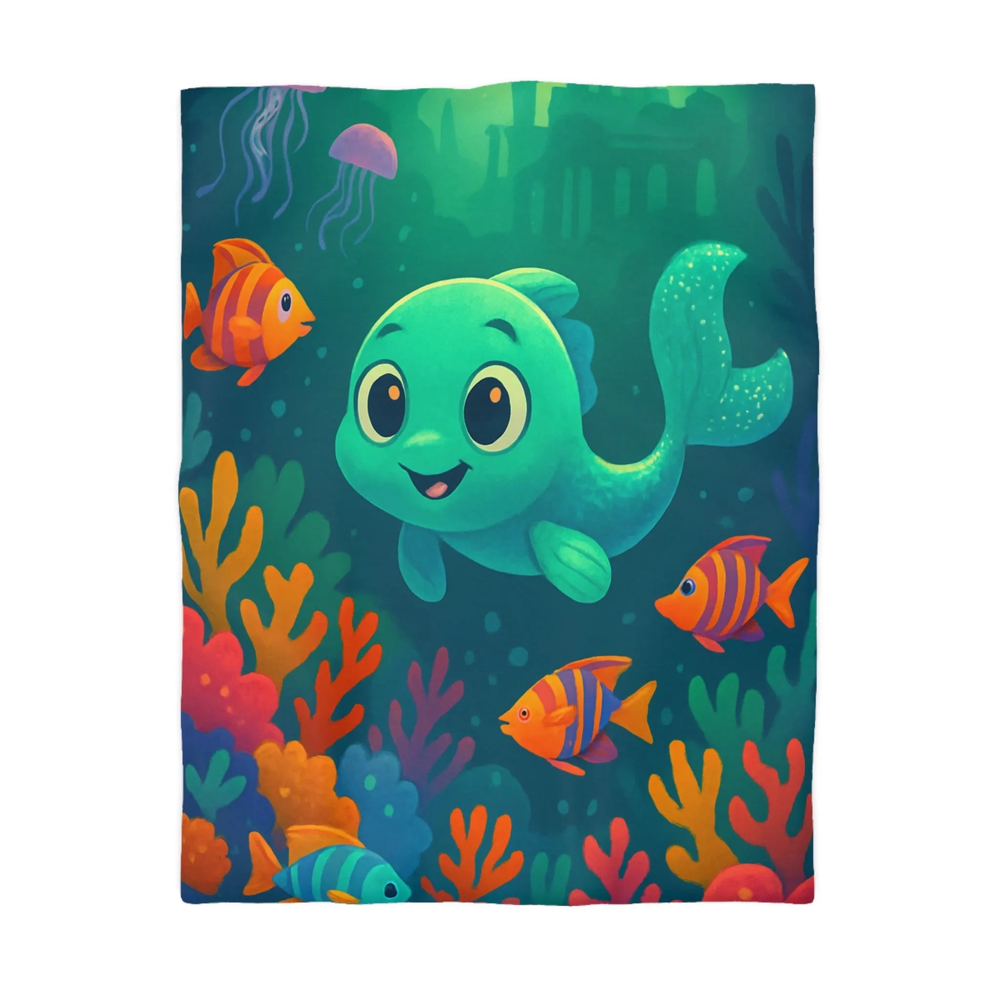Housse de couette enfantine : poissons colorés et récif corallien enchanté sous-marin