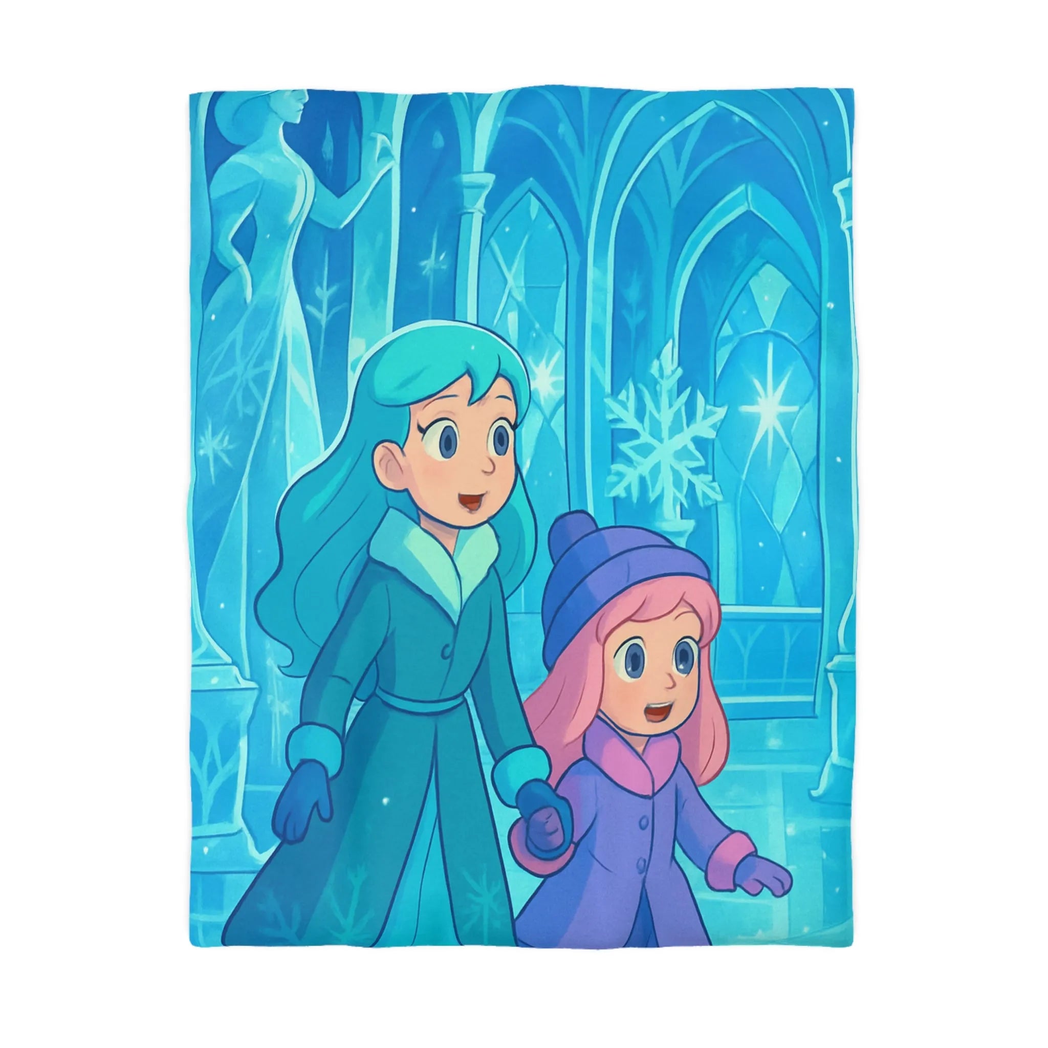 Élégante Housse Couette Glacée Enfants Magie Arctique avec Motifs Flocons et Statues