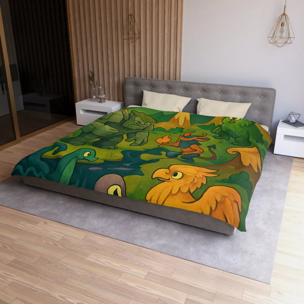 Housse de couette fantaisie créatures magiques et aventure pour chambre d'enfant unique