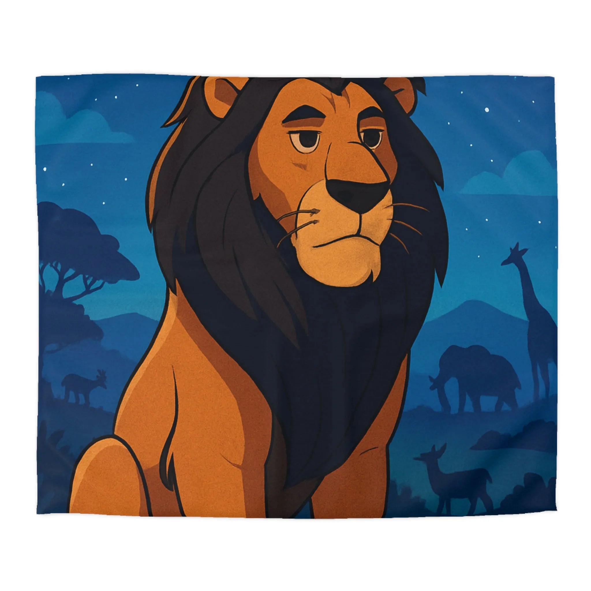 Housse de couette lion majestueux sous lune brillante pour chambre enfant rêveuse et aventurière