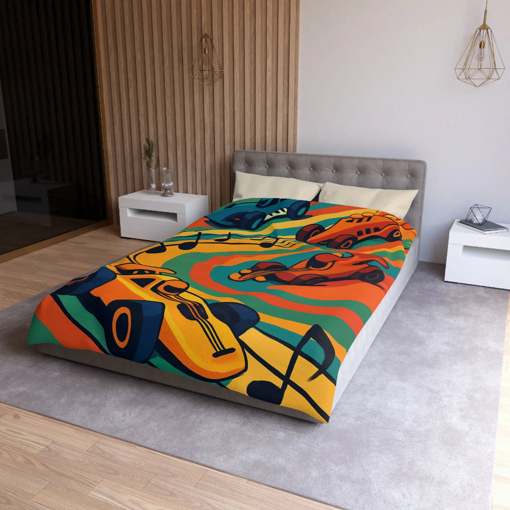 Housse de Couette Course Voitures Musique Vibrante pour Chambre Enfant Thème Animation