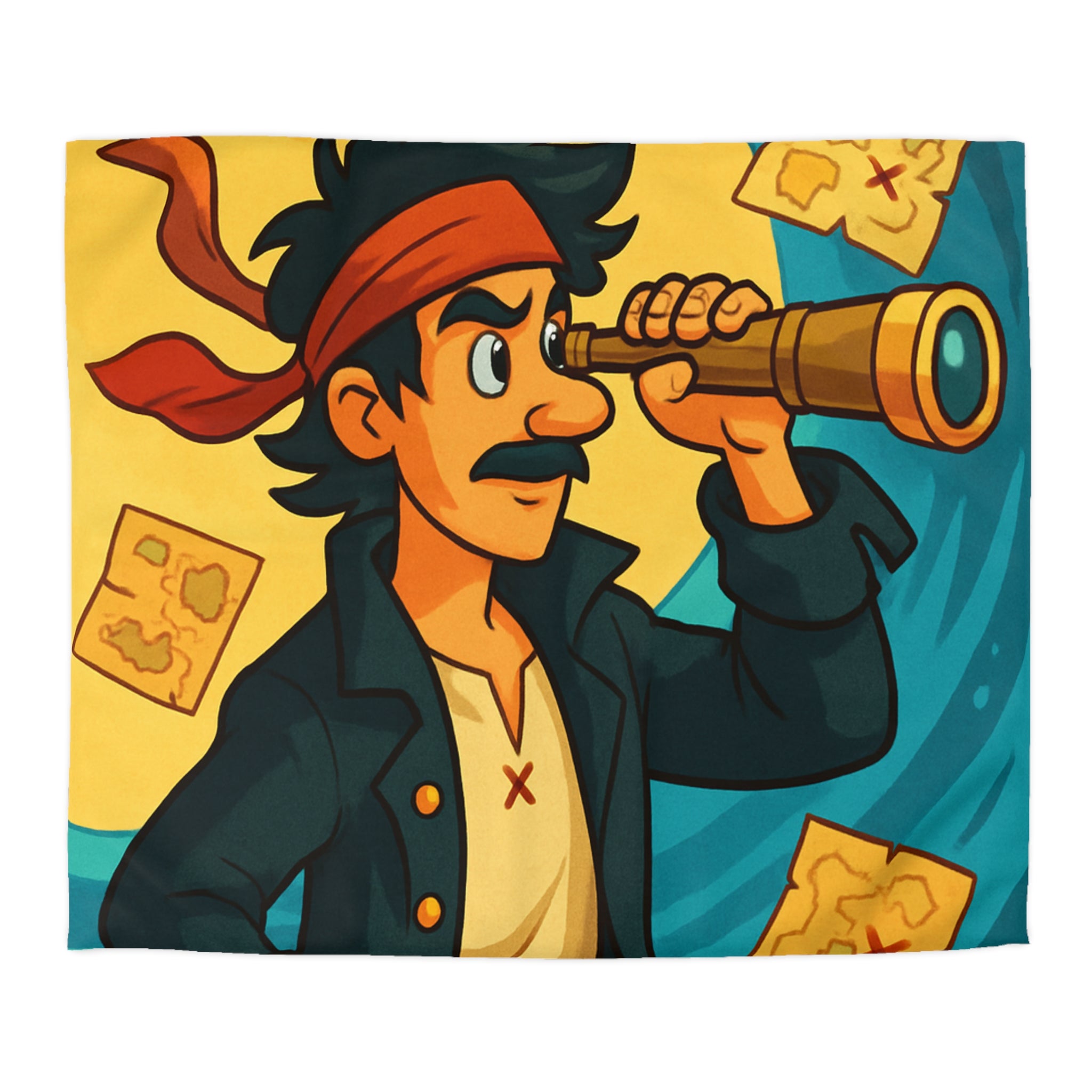 Housse de Couette Pirate pour Chambre Adulte avec Carte Trésor et Vagues Océaniques