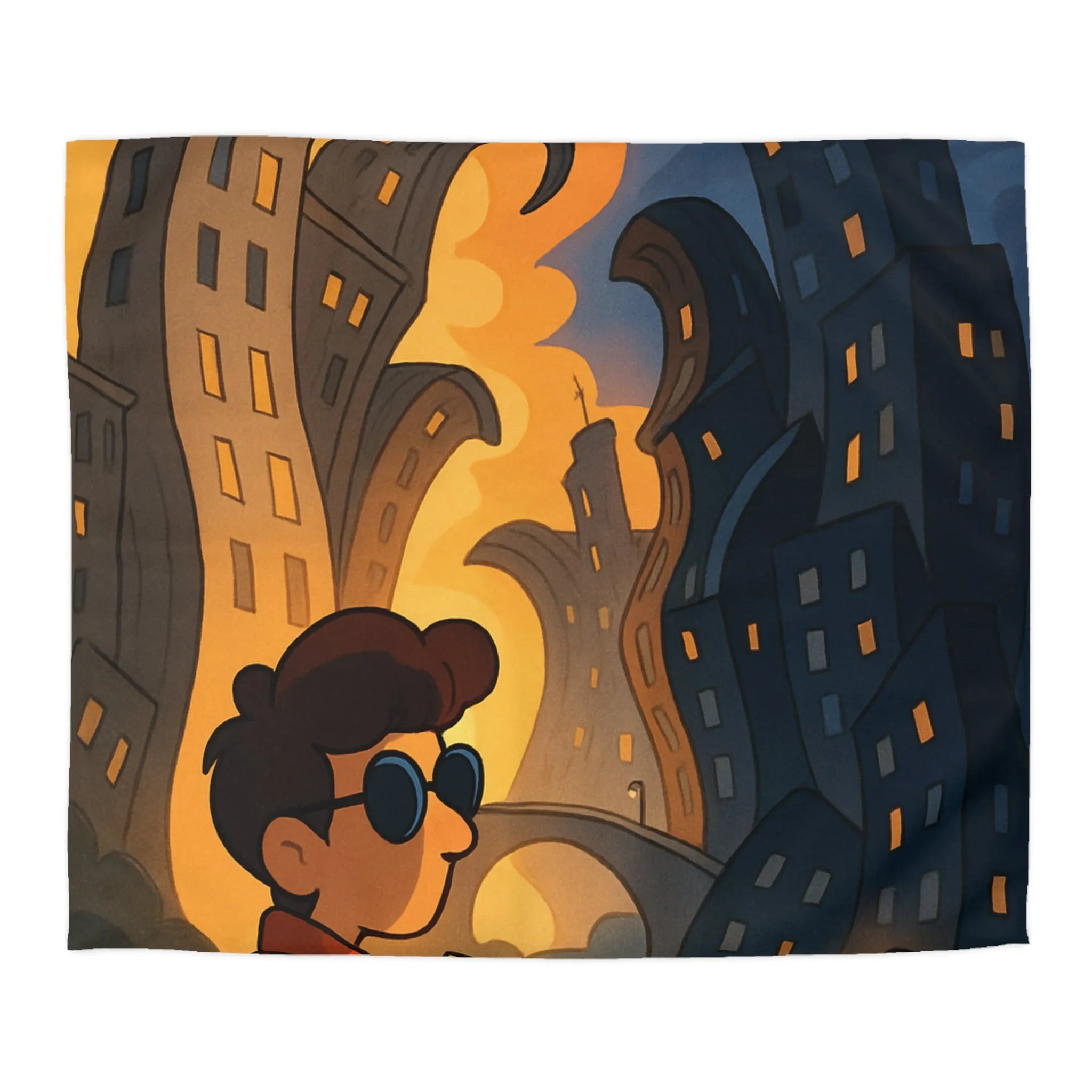 Housse de Couette Artistique avec Paysage Urbain Surréaliste et Architecture Tordue