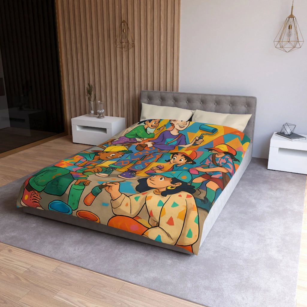 Housse de couette colorée avec enfants et motifs artistiques de peinture murale urbaine