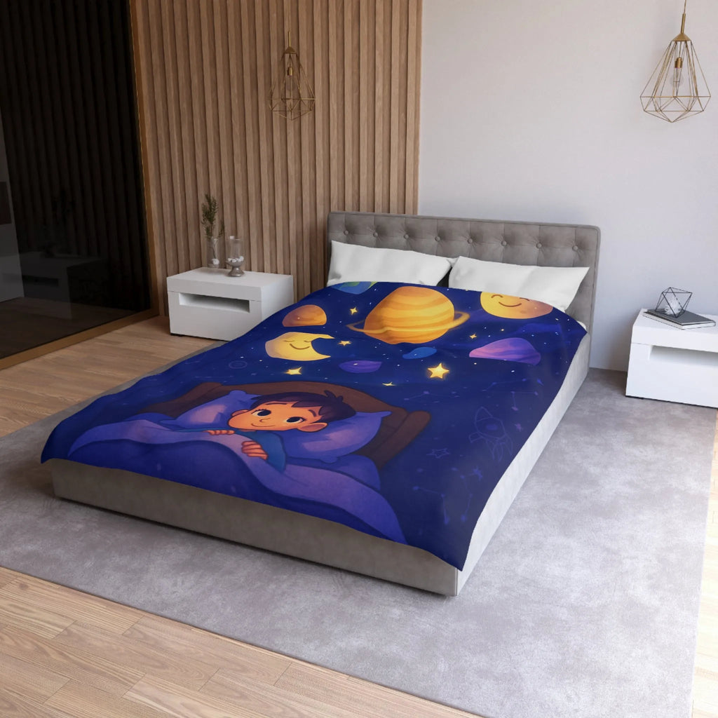 Housse de couette enfantine avec système solaire et ciel étoilé apaisant pour rêver