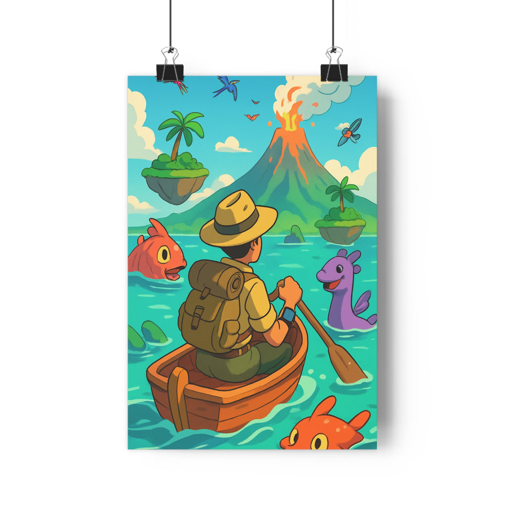 Poster décoratif aventure coloré ludique explorateur marin exotique volcan chambre salon dynamique vibrant qualité