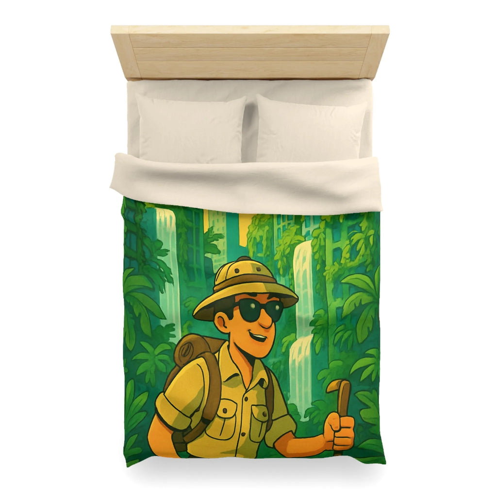 Housse de Couette Aventure Tropicale Multicolore avec Explorateur et Faune Luxuriante