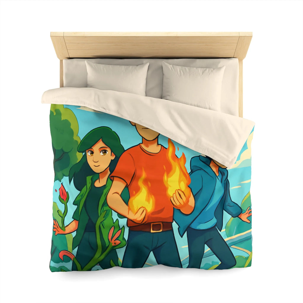 Housse de couette aventure jeune héros, nature et futur avec drones volants