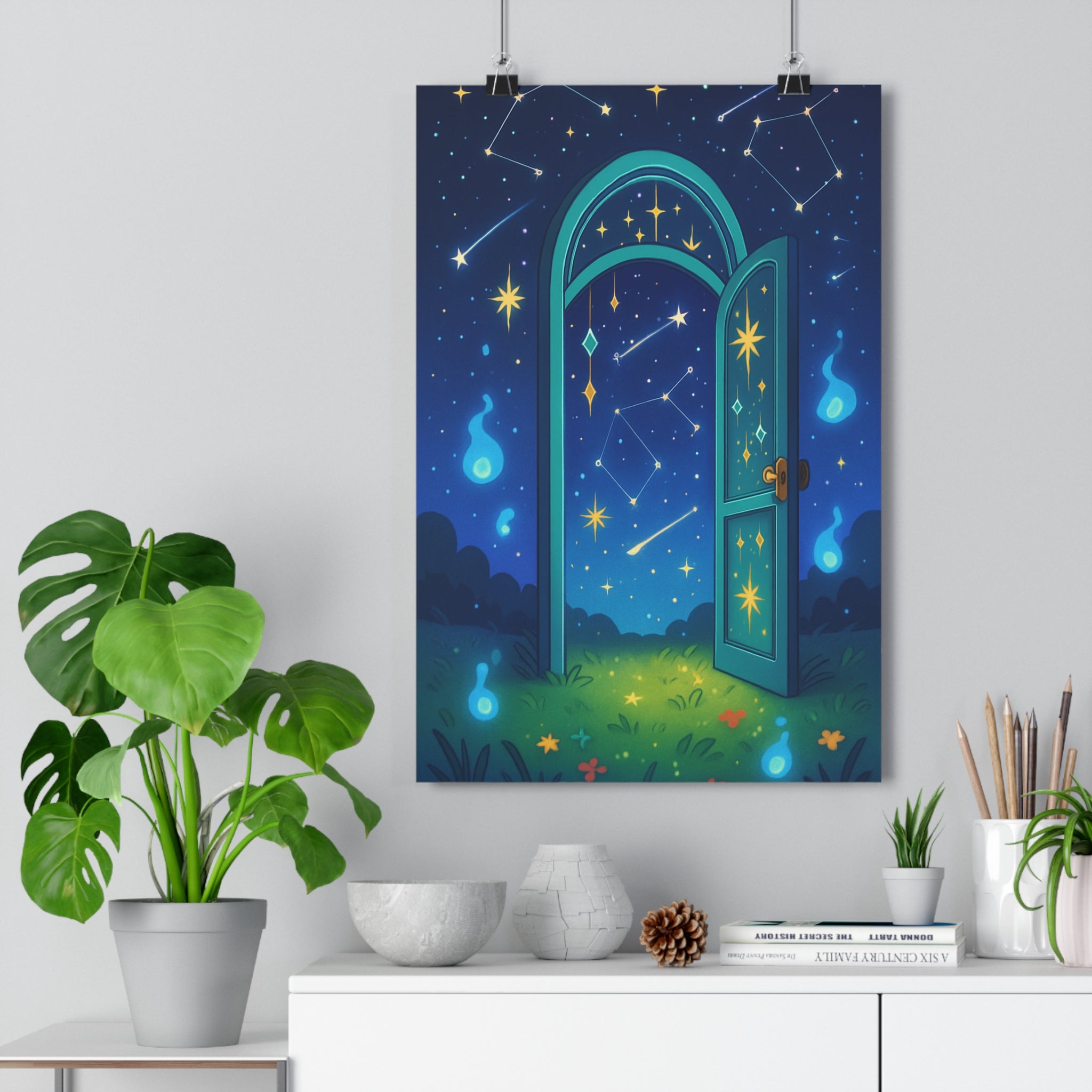 Poster décoratif céleste bleu vert rêveur chambre détente enfant dessin animé 30x46 cm qualité