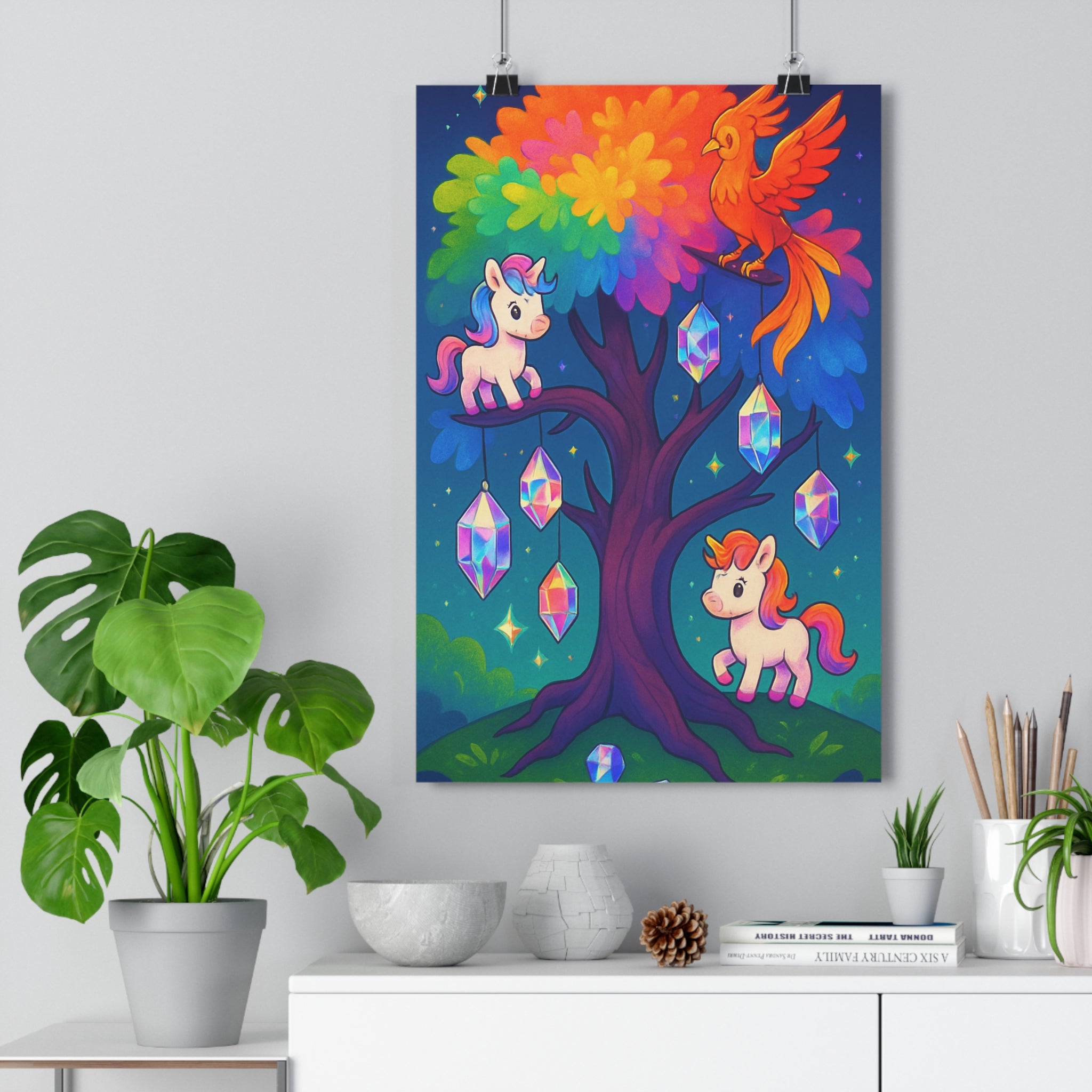Poster décoratif arbre vie arcenciel couleurs vives magique fantaisie salon chambre moderne 30x46 cm