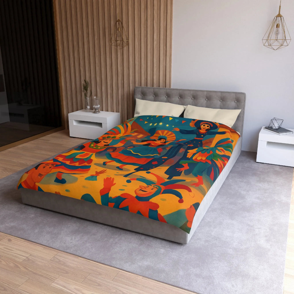 Housse de Couette Colorée Inspirée par Festival avec Danseurs et Éléments Festifs Animés