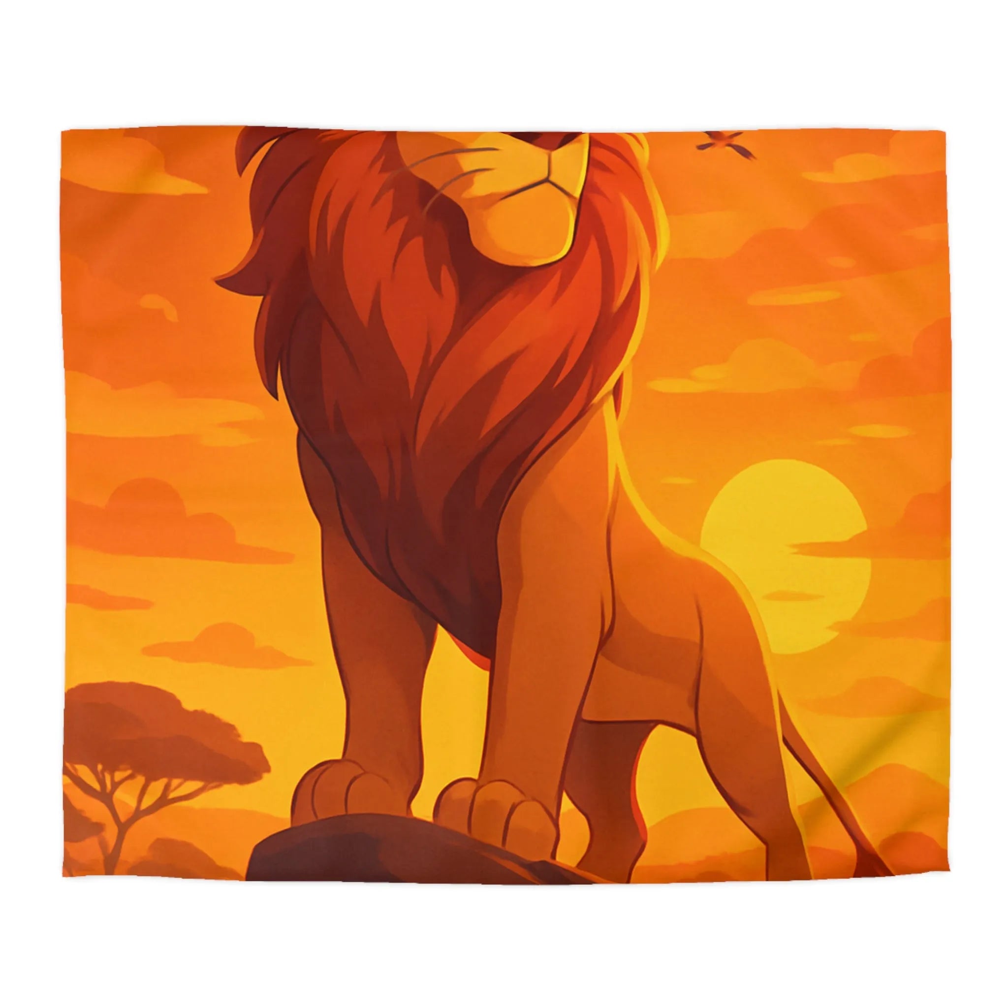 Housse de Couette Lion Majestueux au Coucher du Soleil pour Chambre Thématique Safari