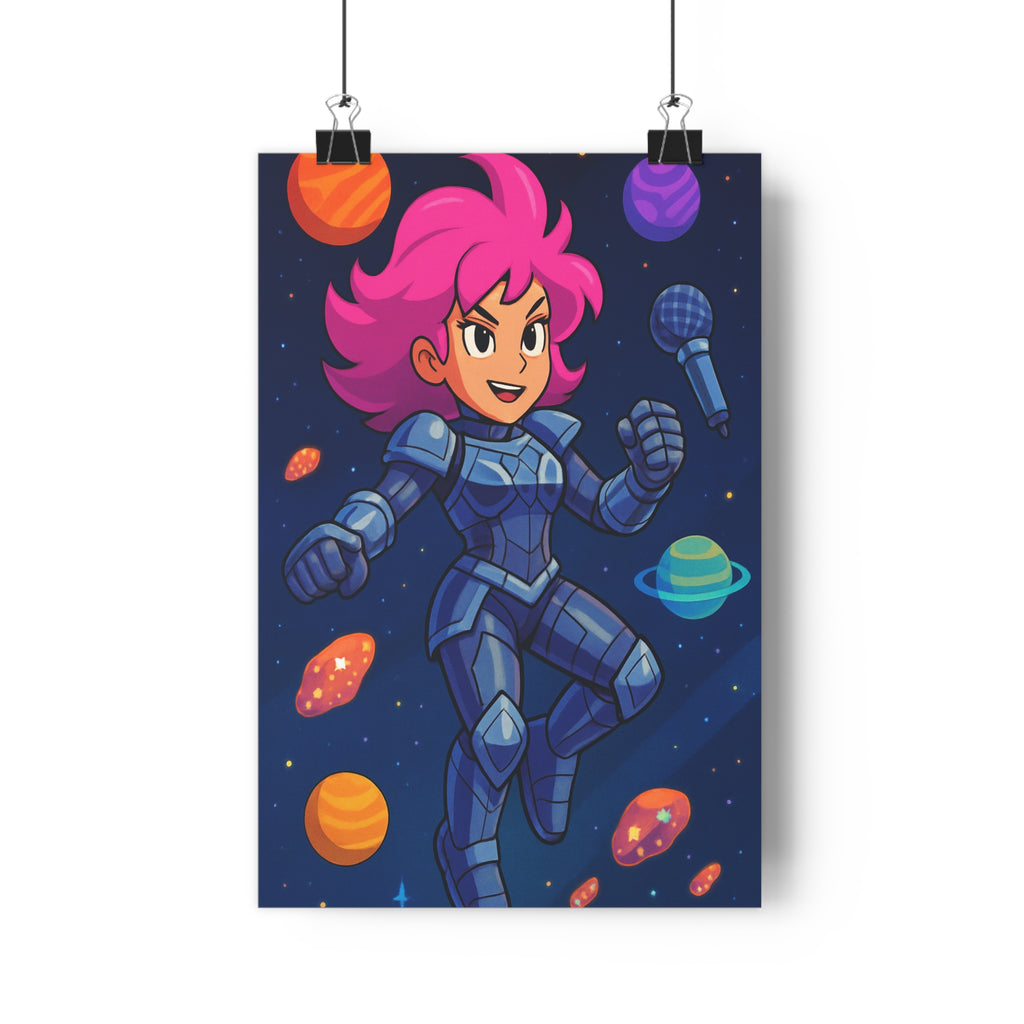 Poster décoratif futuriste rose bleu cartoon cosmique chambre aventure créatif dynamique espace moderne 30x46