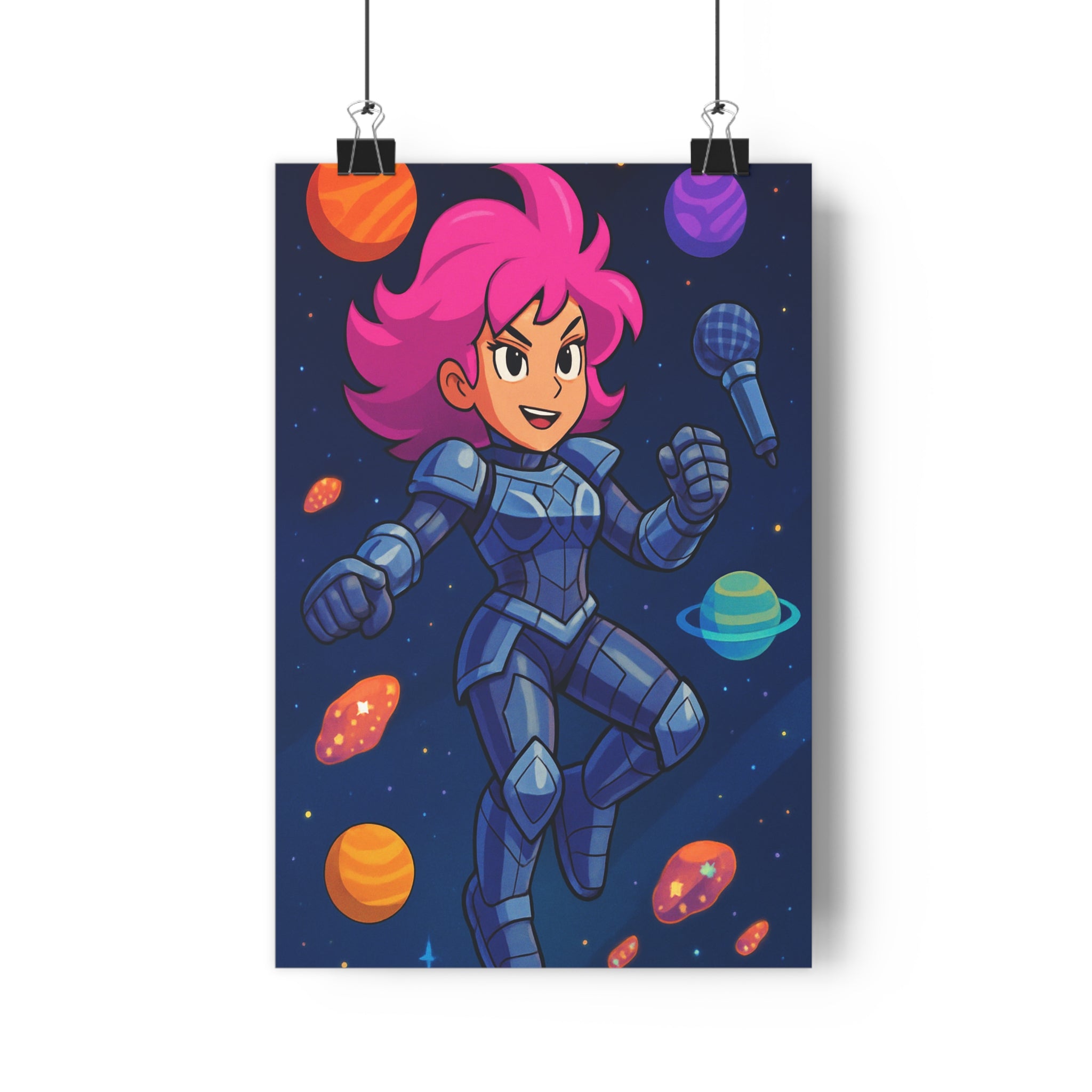Poster décoratif futuriste rose bleu cartoon cosmique chambre aventure créatif dynamique espace moderne 30x46