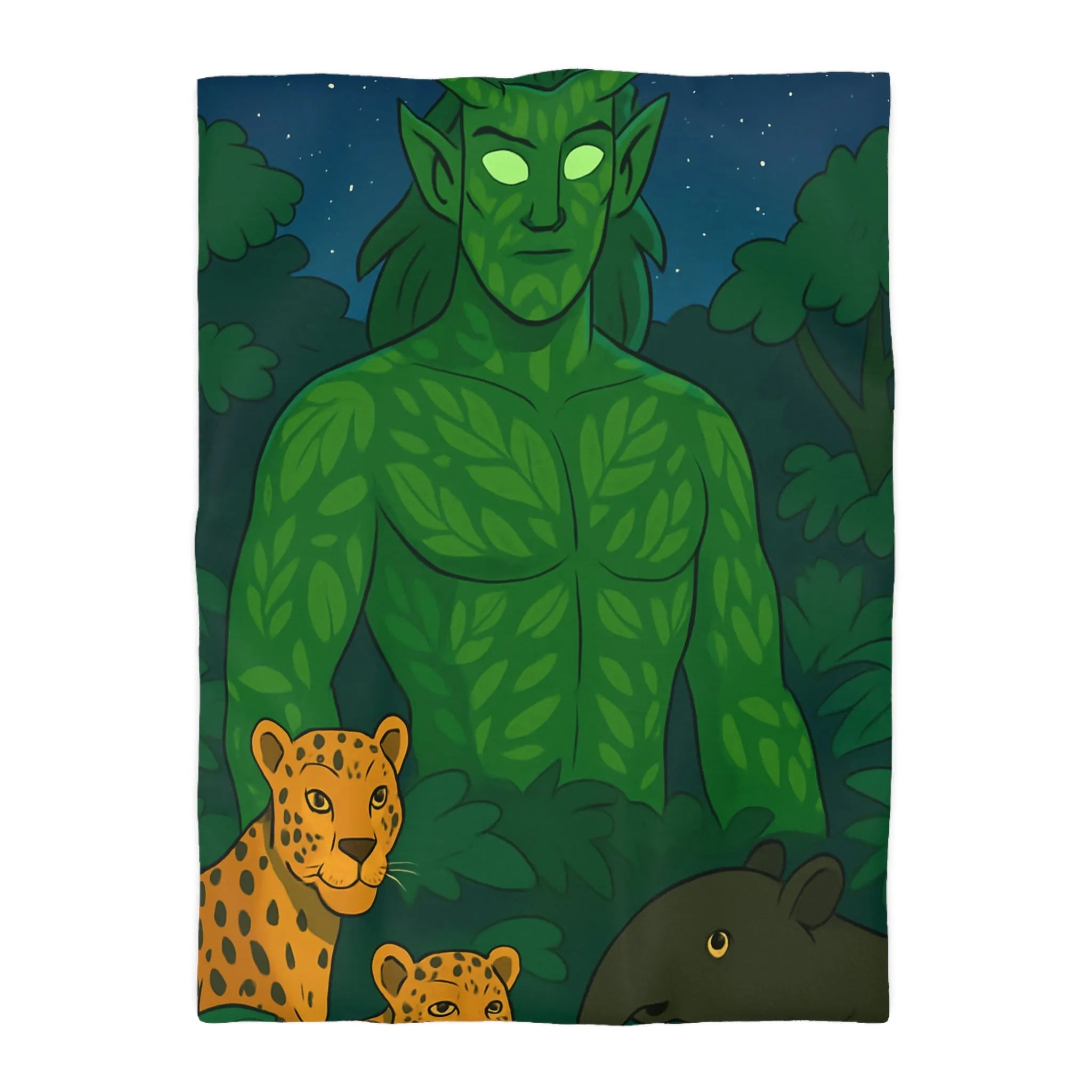 Housse de couette forêt mystérieuse avec créature magique et animaux exotiques nocturnes