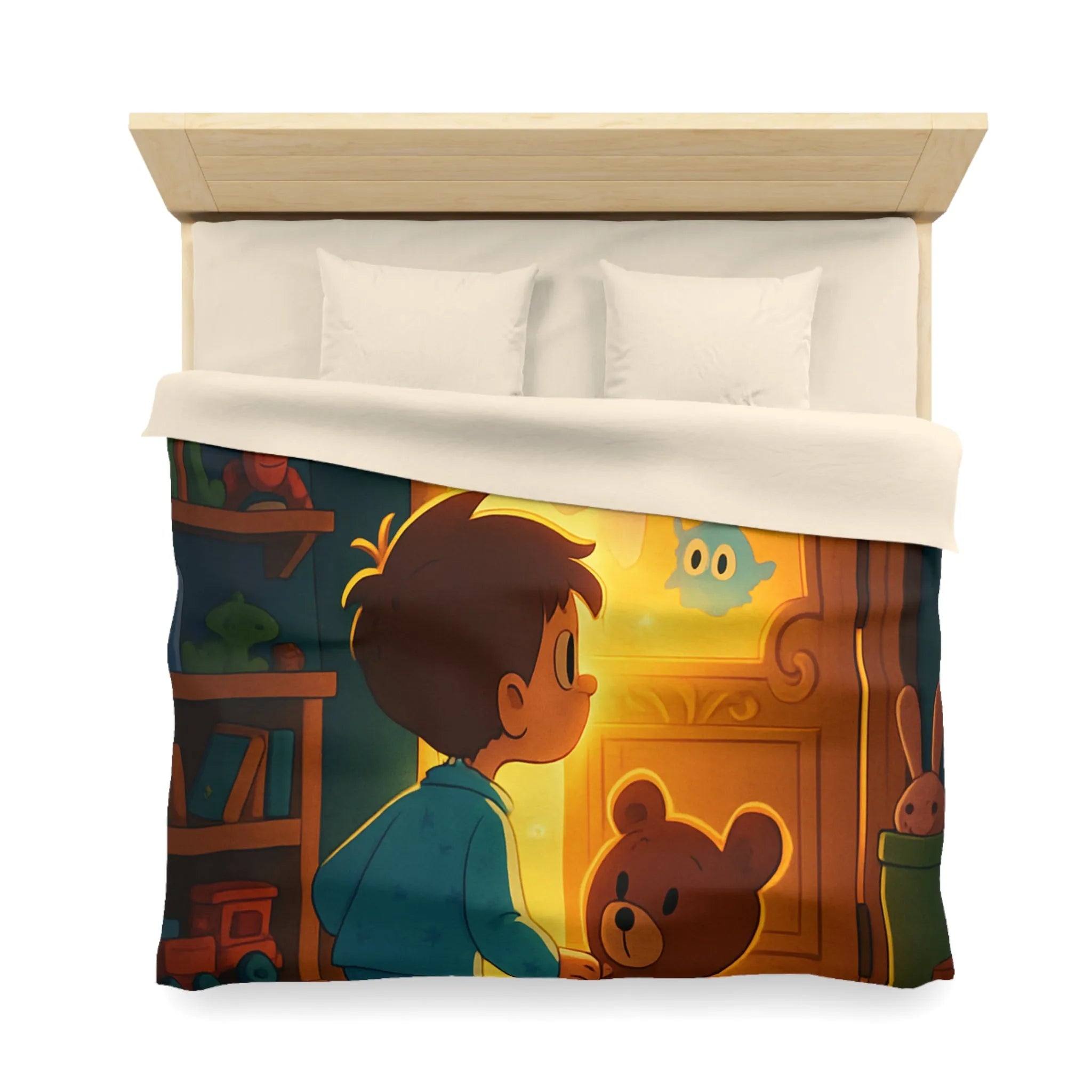 Housse de couette enfant avec motifs lumineux d'animaux magiques en chambre colorée