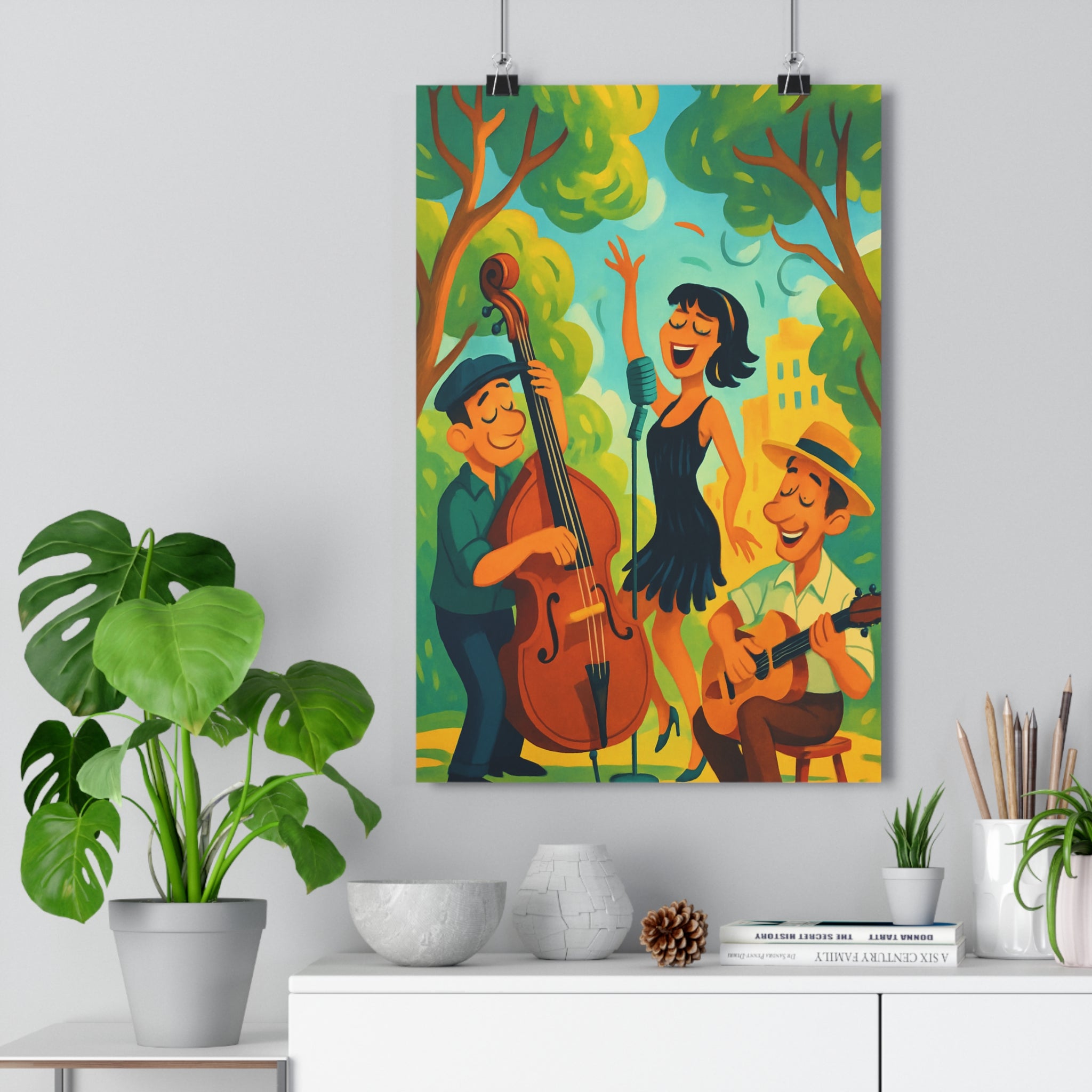 Poster décoratif musique jazz cartoon pastel joyeux salon chambre moderne dynamique artistique ambiance qualité