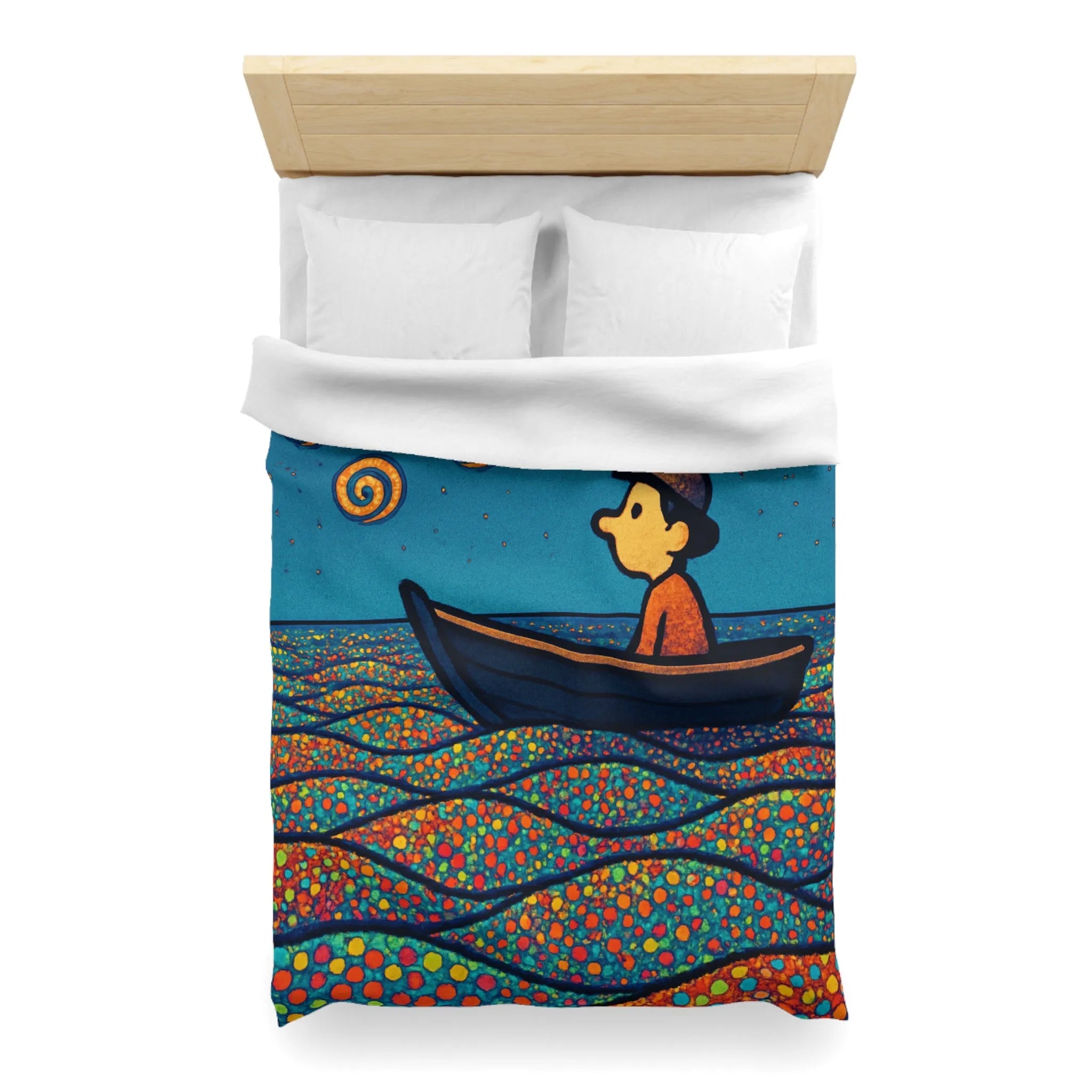 Housse de couette artistique avec motifs oniriques de mer et ciel étoilé