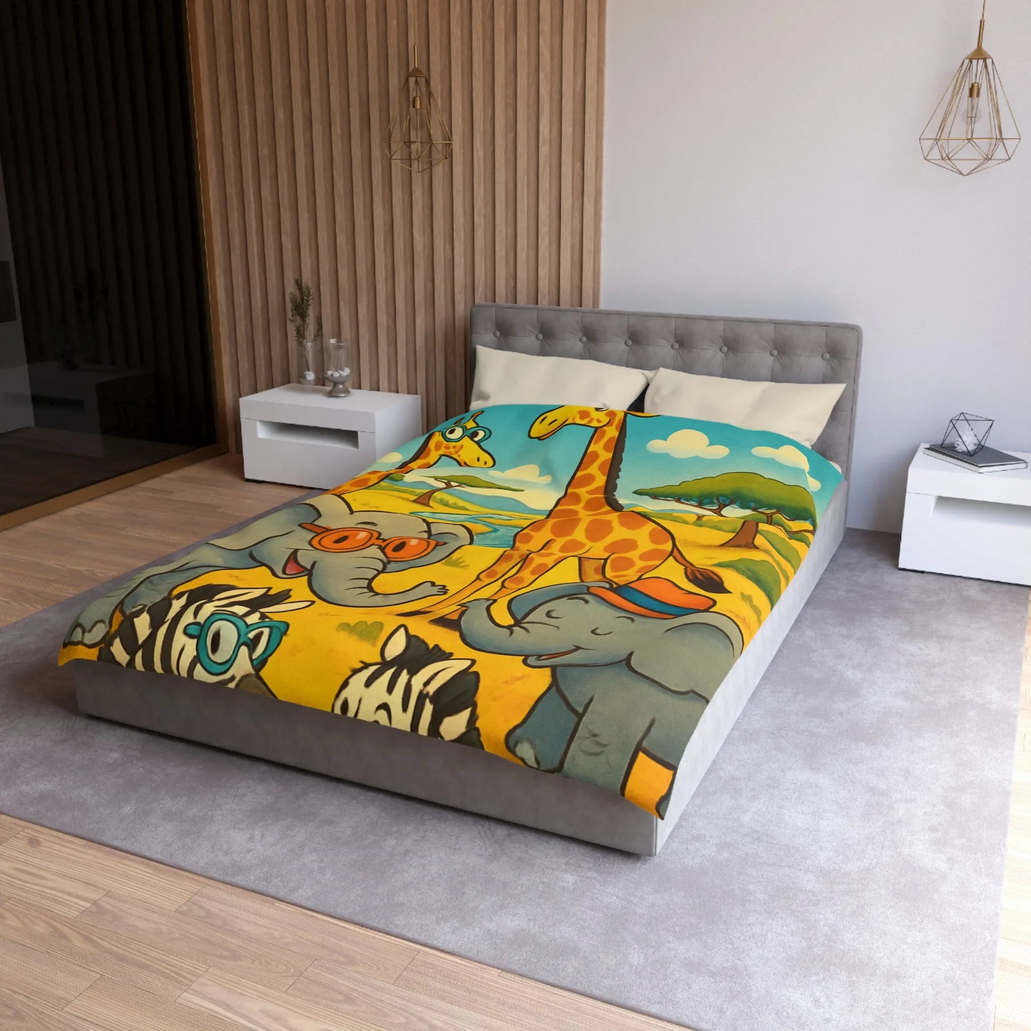 Housse de couette colorée avec animaux de la savane pour chambre d'enfant joyeuse