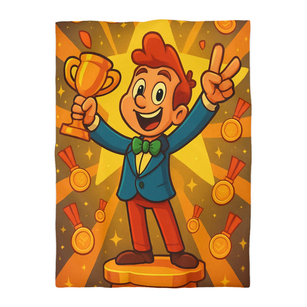 Housse de Couette Enfant avec Illustration Jeune Champion Débordant de Joie et Médailles