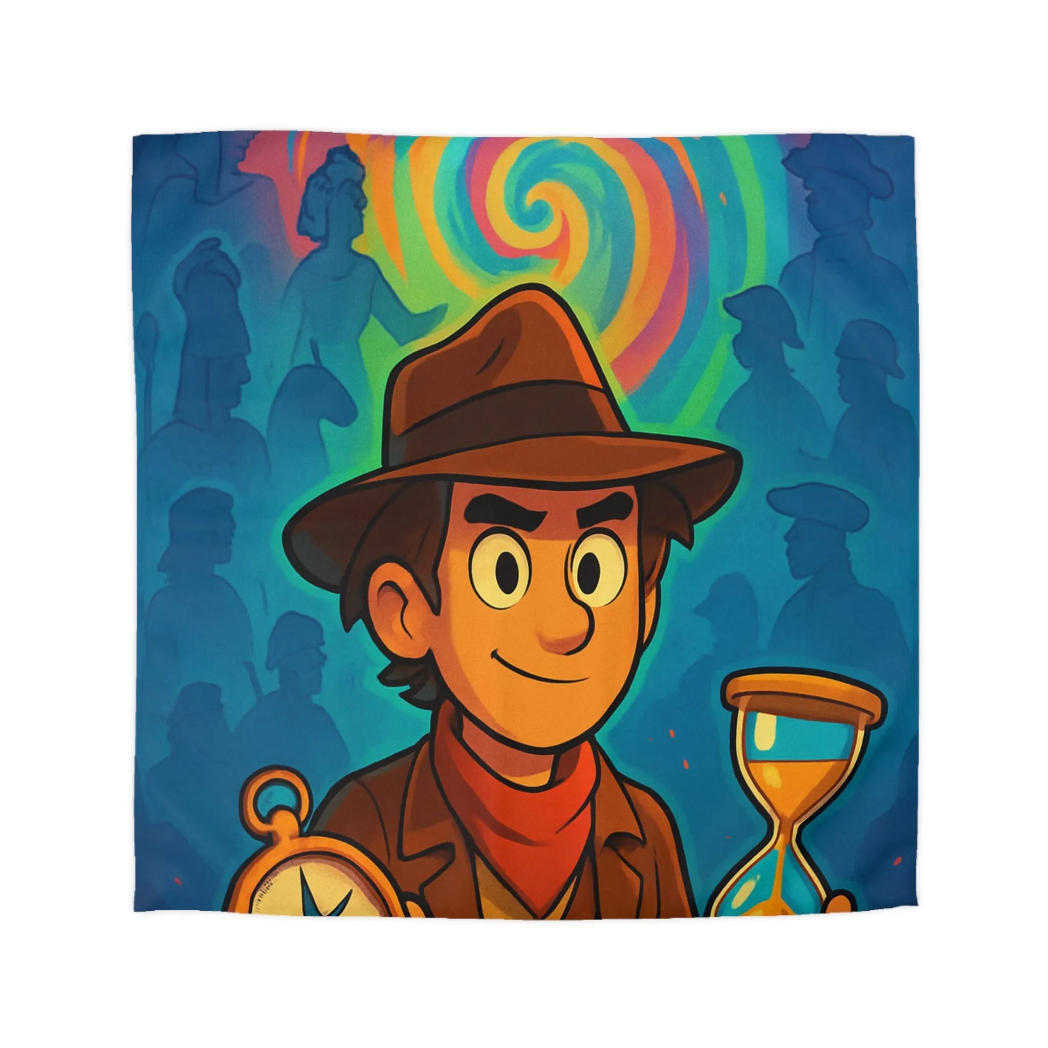 Décor Aventure Mystérieuse Housse de Couette avec Illustration de Voyageur et Sablier